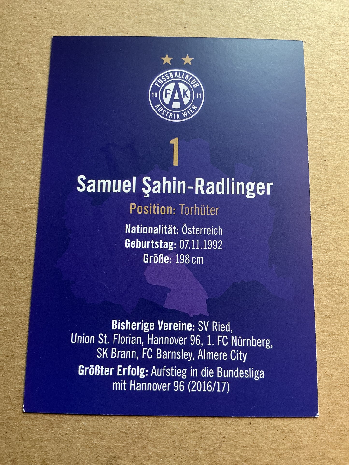 Samuel Sahin-Radlinger, Austria 🇦🇹 Austria Wien 2024/25 hand signed