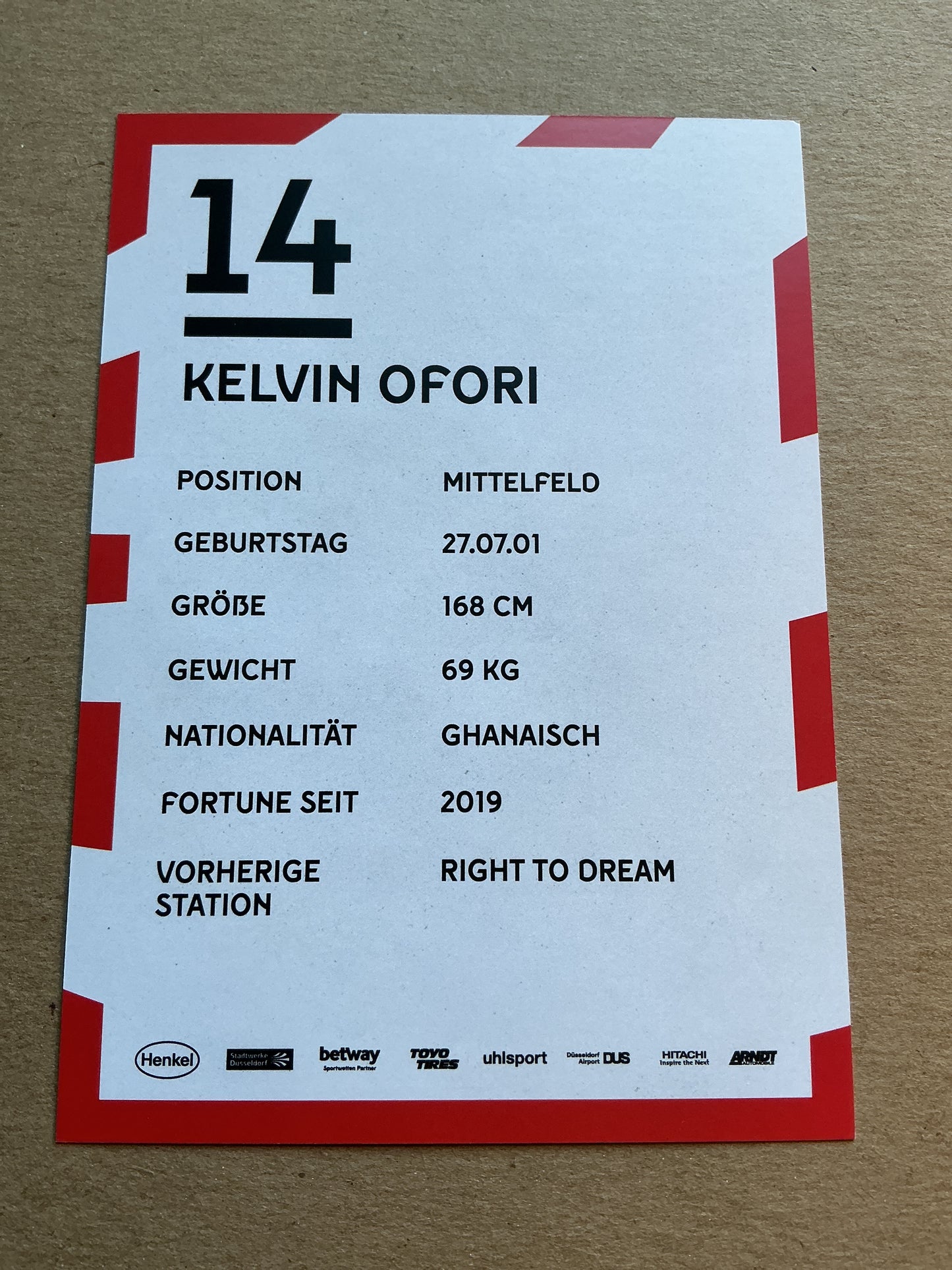 Kelvin Ofori, Ghana 🇬🇭 Fortuna Düsseldorf 2019/20 hand signed
