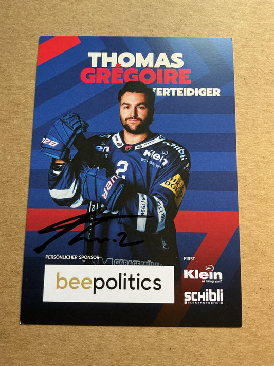 Thomas Gregoire, Canada 🇨🇦 EHC Kloten 2024/25 hand signed