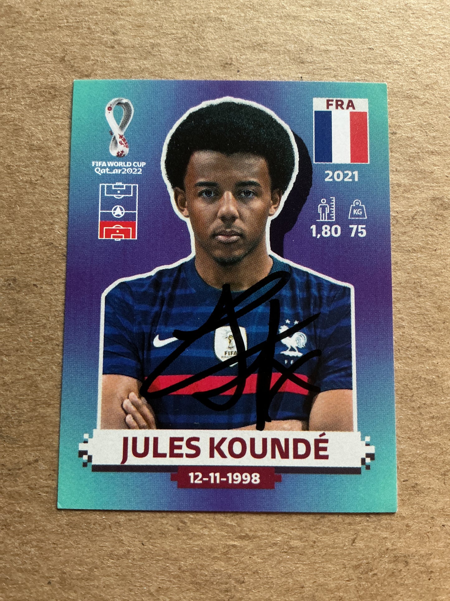 Jules Kounde, France 🇫🇷 FIFA World Cup 2022 Panini hand signed