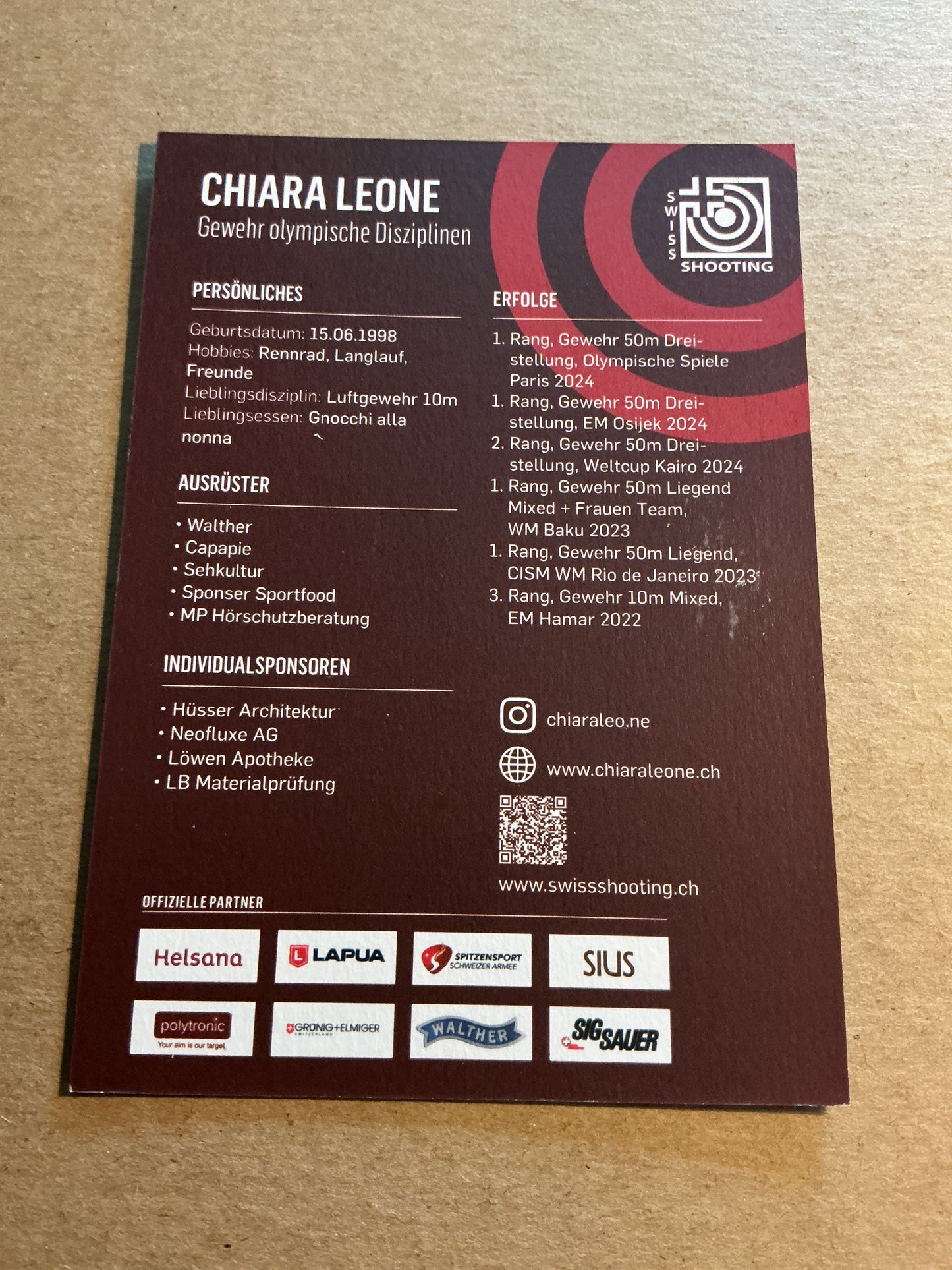 Chiara Leone, Switzerland 🇨🇭 Shooting Summer Olympics 2024 hand signed