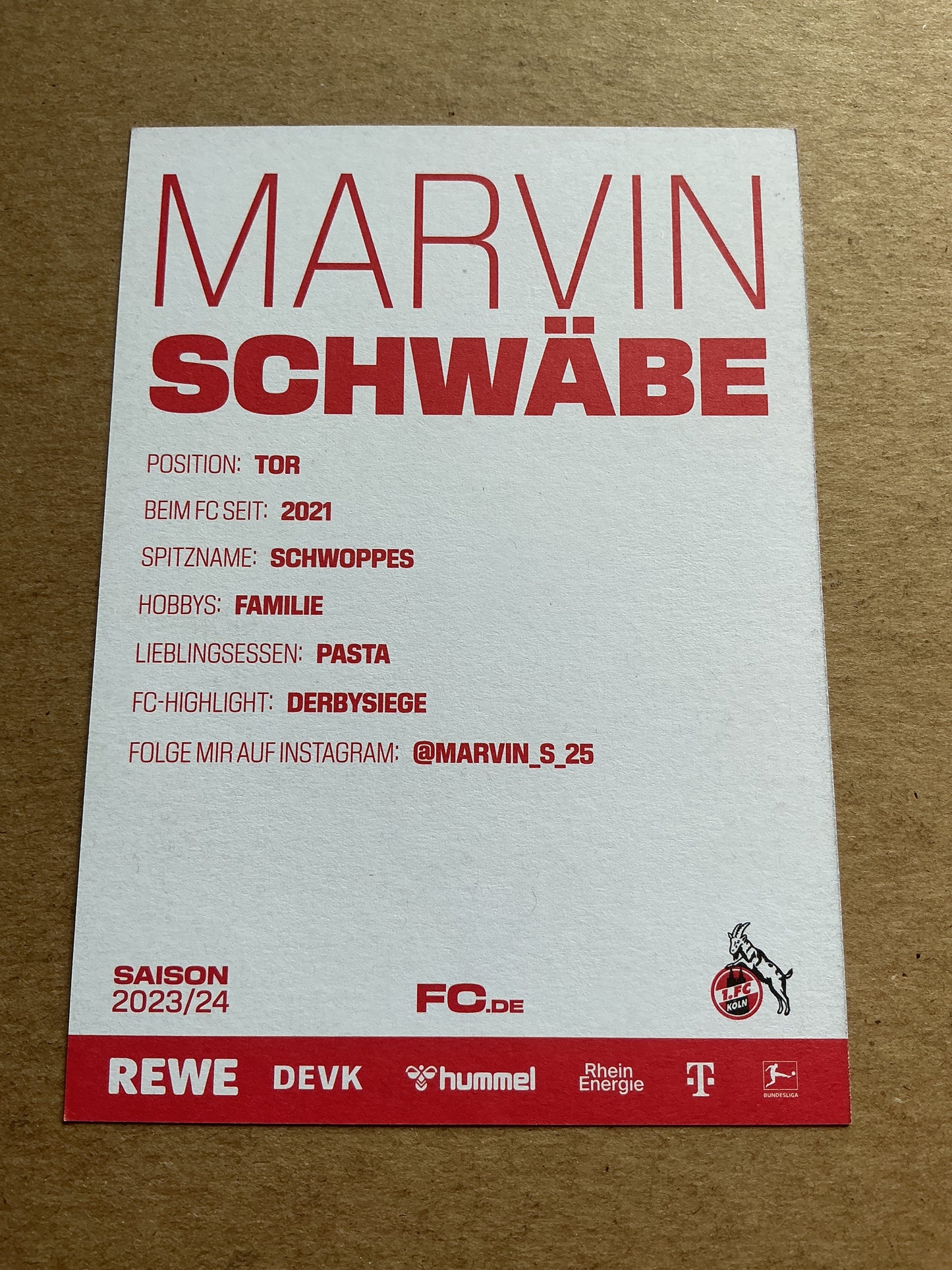Marvin Schwäbe, Germany 🇩🇪 1.FC Köln 2023/24 hand signed