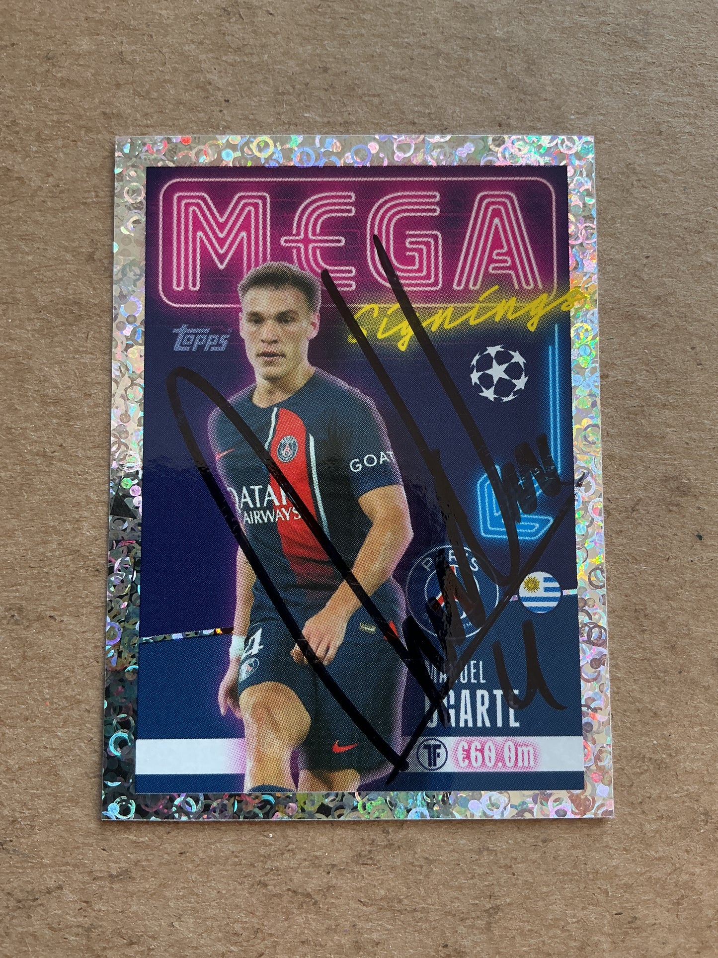 Manuel Ugarte, Uruguay 🇺🇾 Paris Saint-Germain 2023/24 Topps hand signed