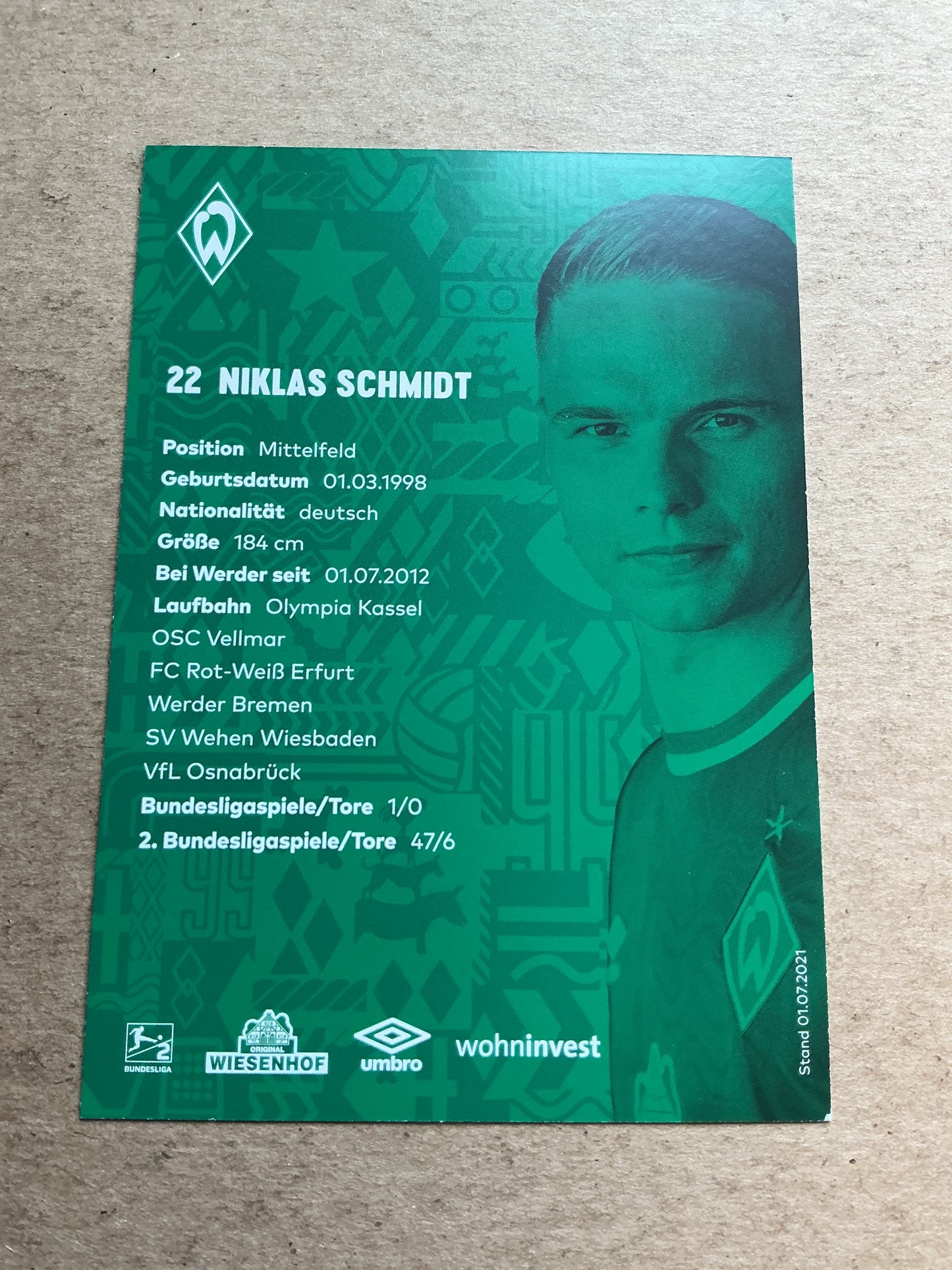 Niklas Schmidt, Germany 🇩🇪 SV Werder Bremen 2021/22 hand signed