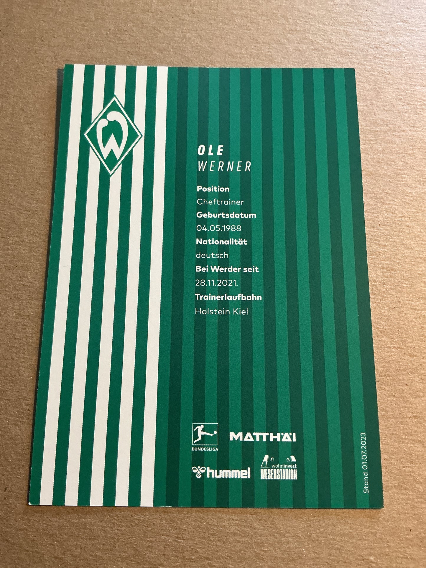 Ole Werner, Germany 🇩🇪 SV Werder Bremen 2023/24 hand signed
