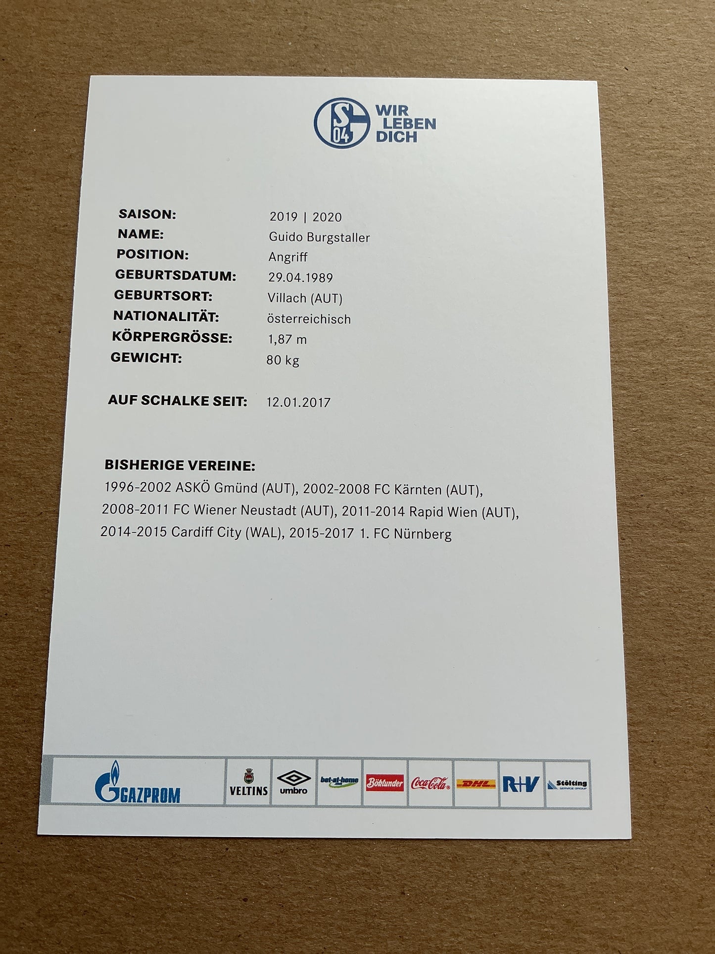 Guido Burgstaller, Austria 🇦🇹 FC Schalke 04 2019/20 hand signed