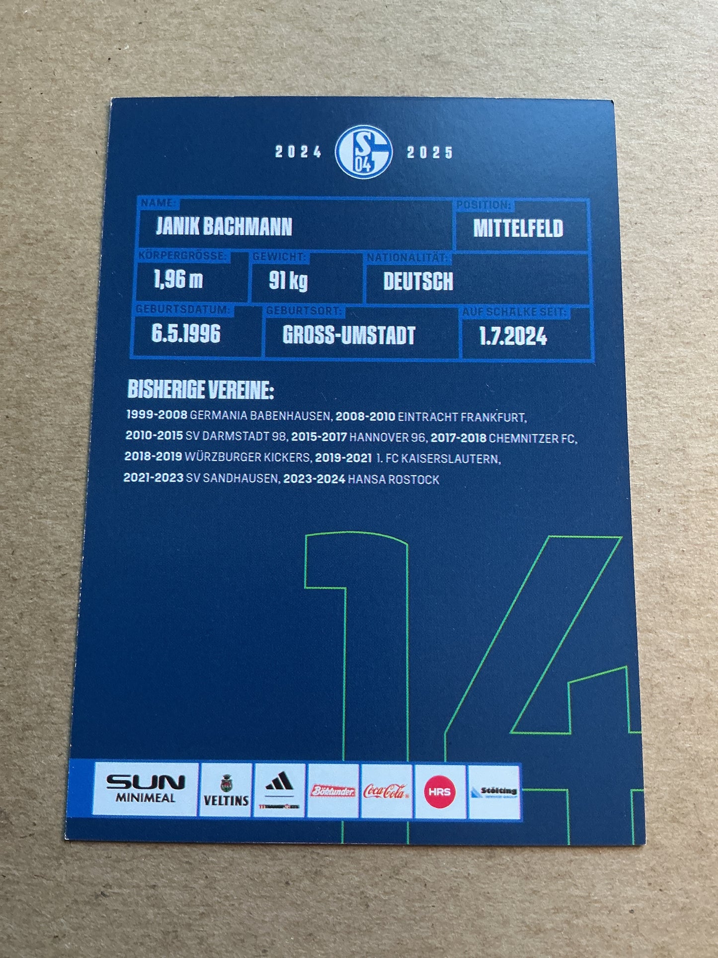 Janik Bachmann, Germany 🇩🇪 FC Schalke 04 2024/25 hand signed