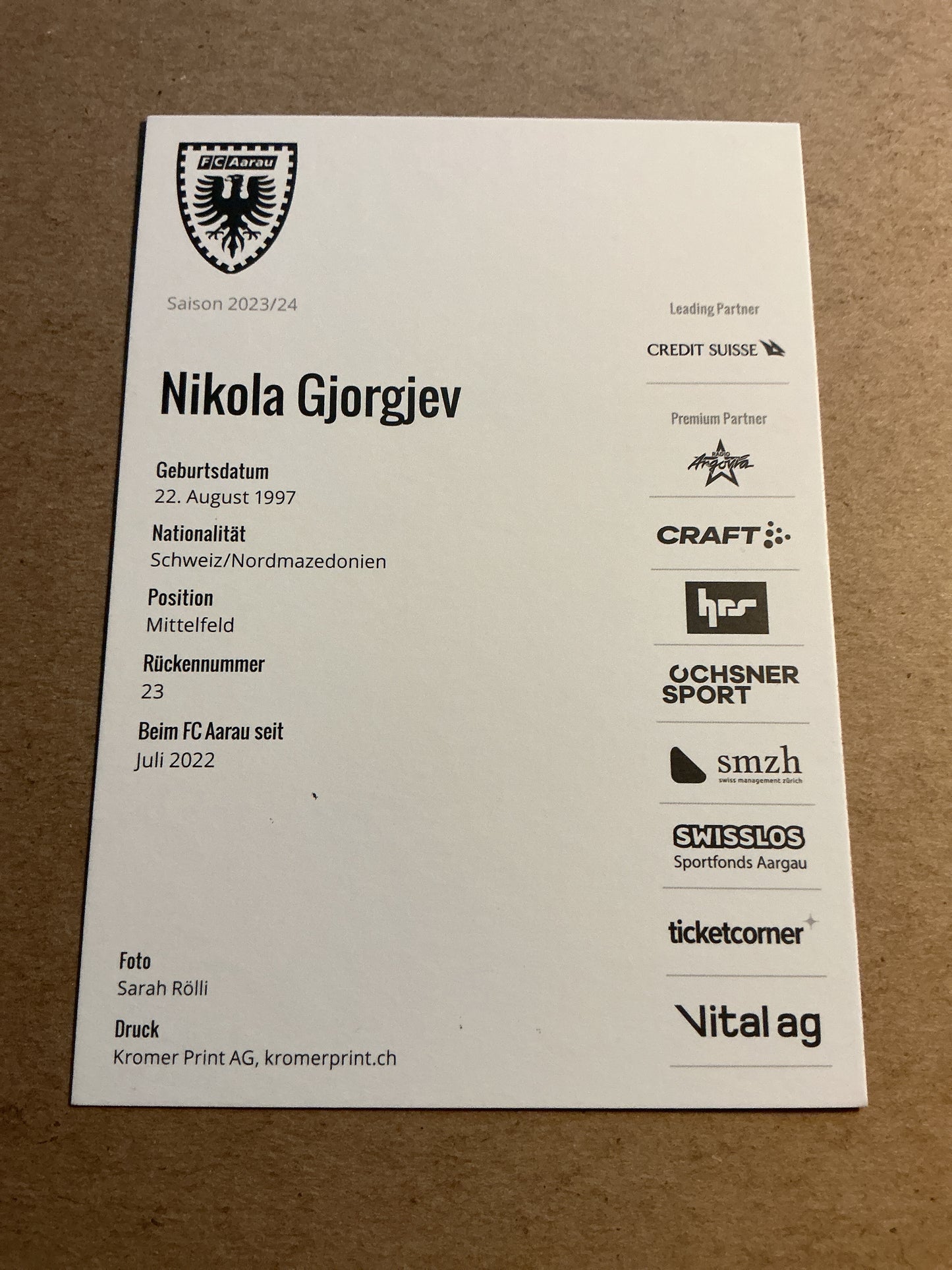 Nikola Gjorgjev, North Macedonia 🇲🇰 FC Aarau 2023/24 hand signed
