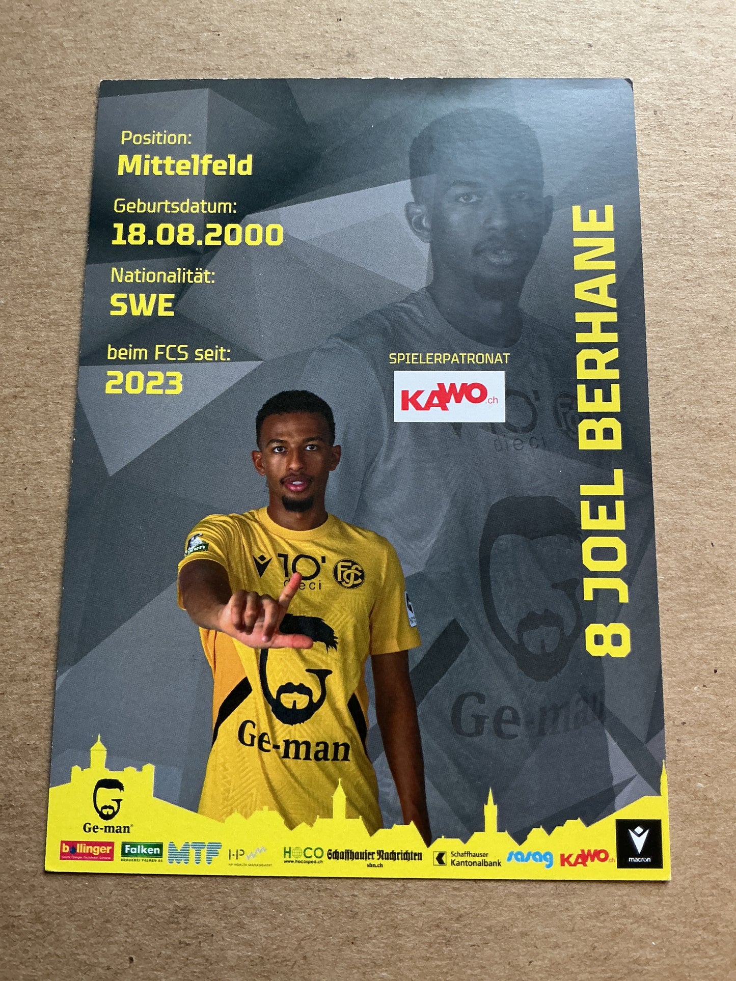 Joel Berhane, Sweden 🇸🇪 FC Schaffhausen 2024/25 hand signed