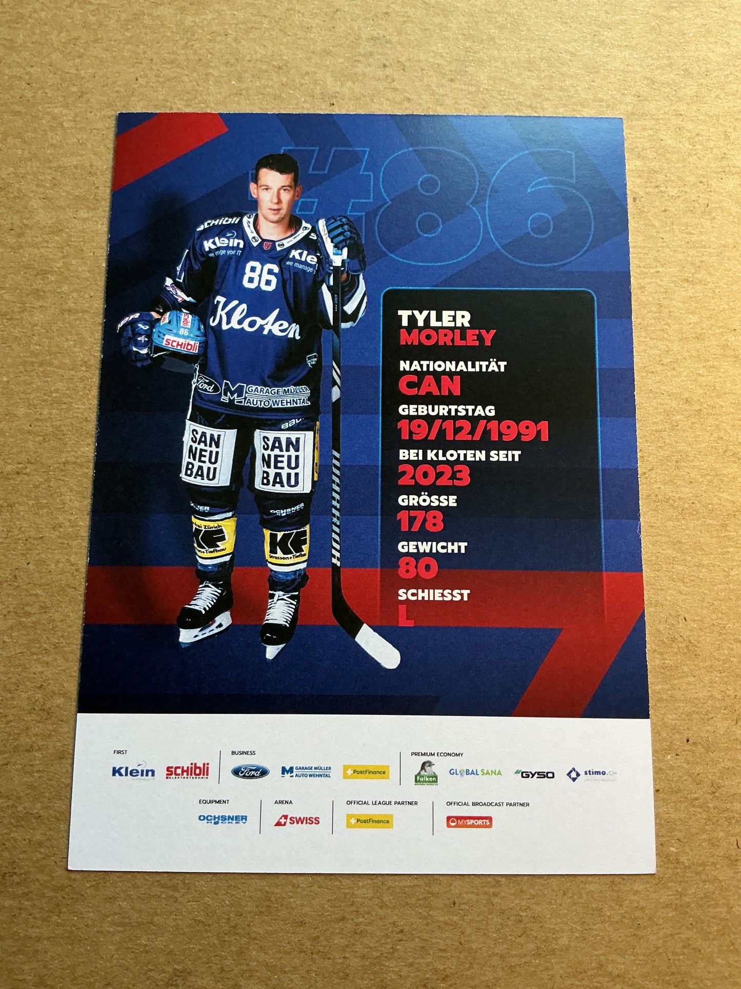 Tyler Morley, Canada 🇨🇦 EHC Kloten 2024/25 hand signed