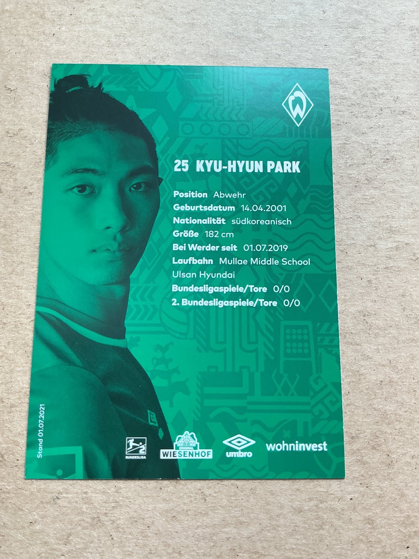 Kyu-Hyun Park, South Korea 🇰🇷 SV Werder Bremen 2021/22 hand signed