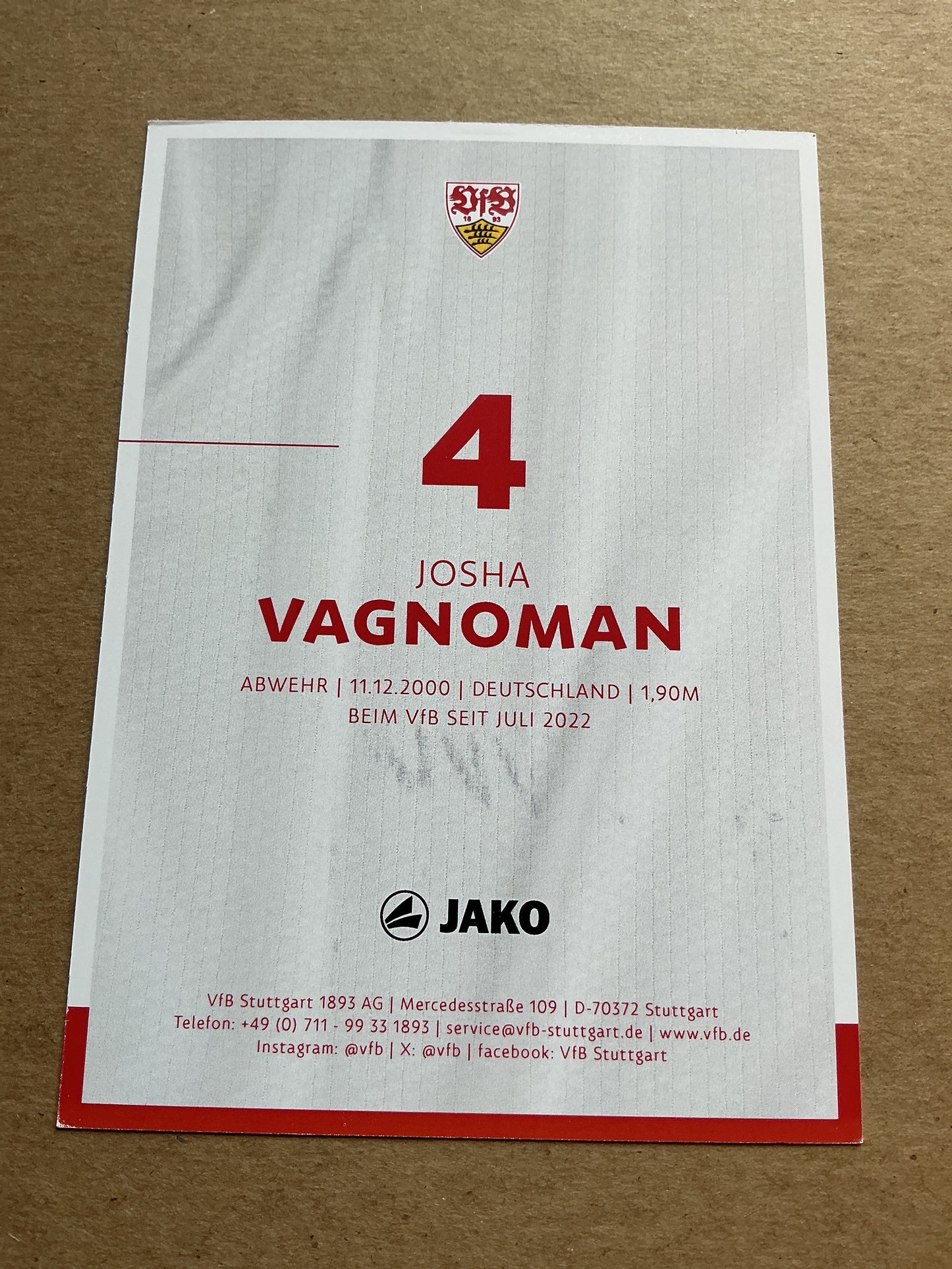 Josha Vagnoman, Germany 🇩🇪 VfB Stuttgart 2024/25 hand signed