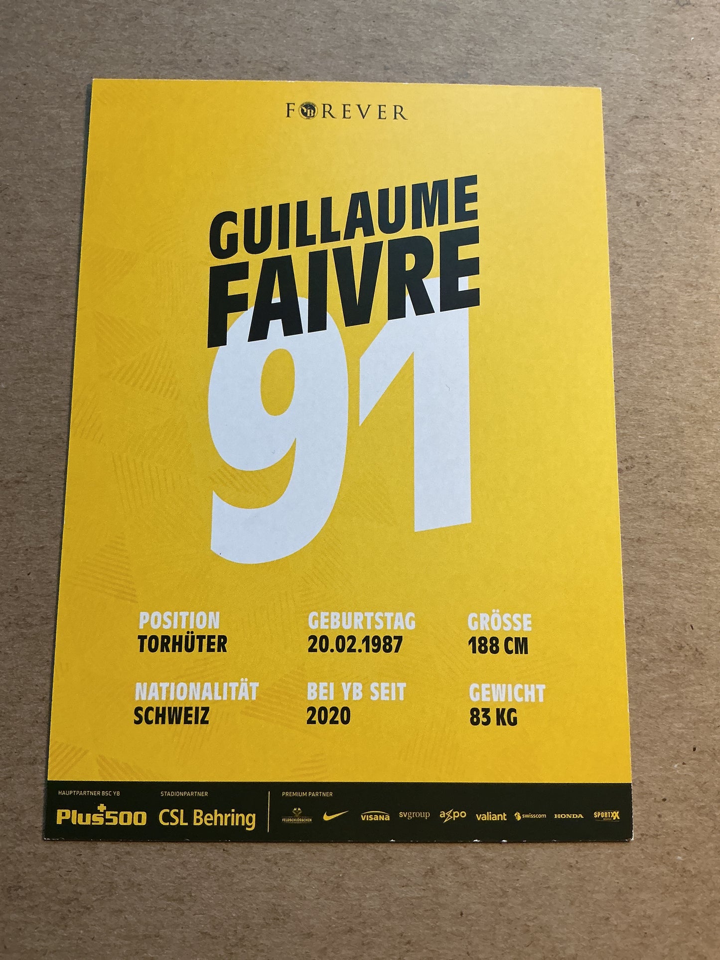 Guillaume Faivre, Switzerland 🇨🇭 BSC Young Boys 2020/21 hand signed