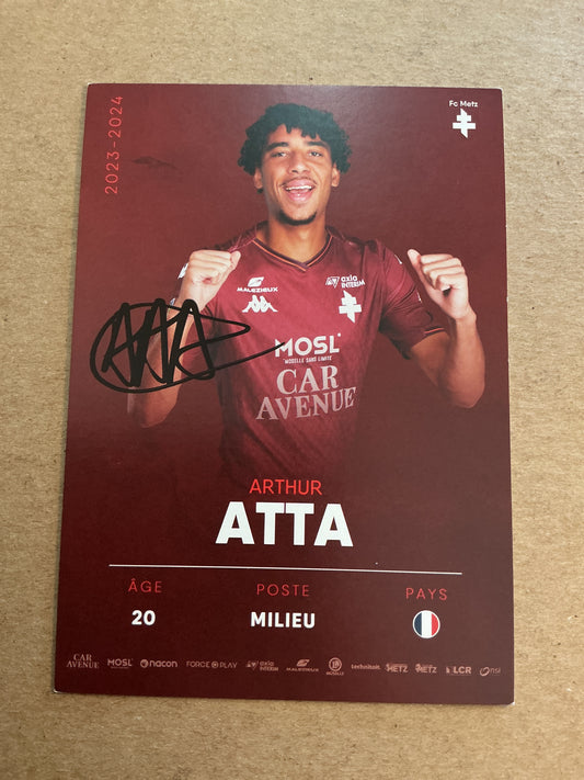 Arthur Atta, France 🇫🇷 FC Metz 2023/24 hand signed