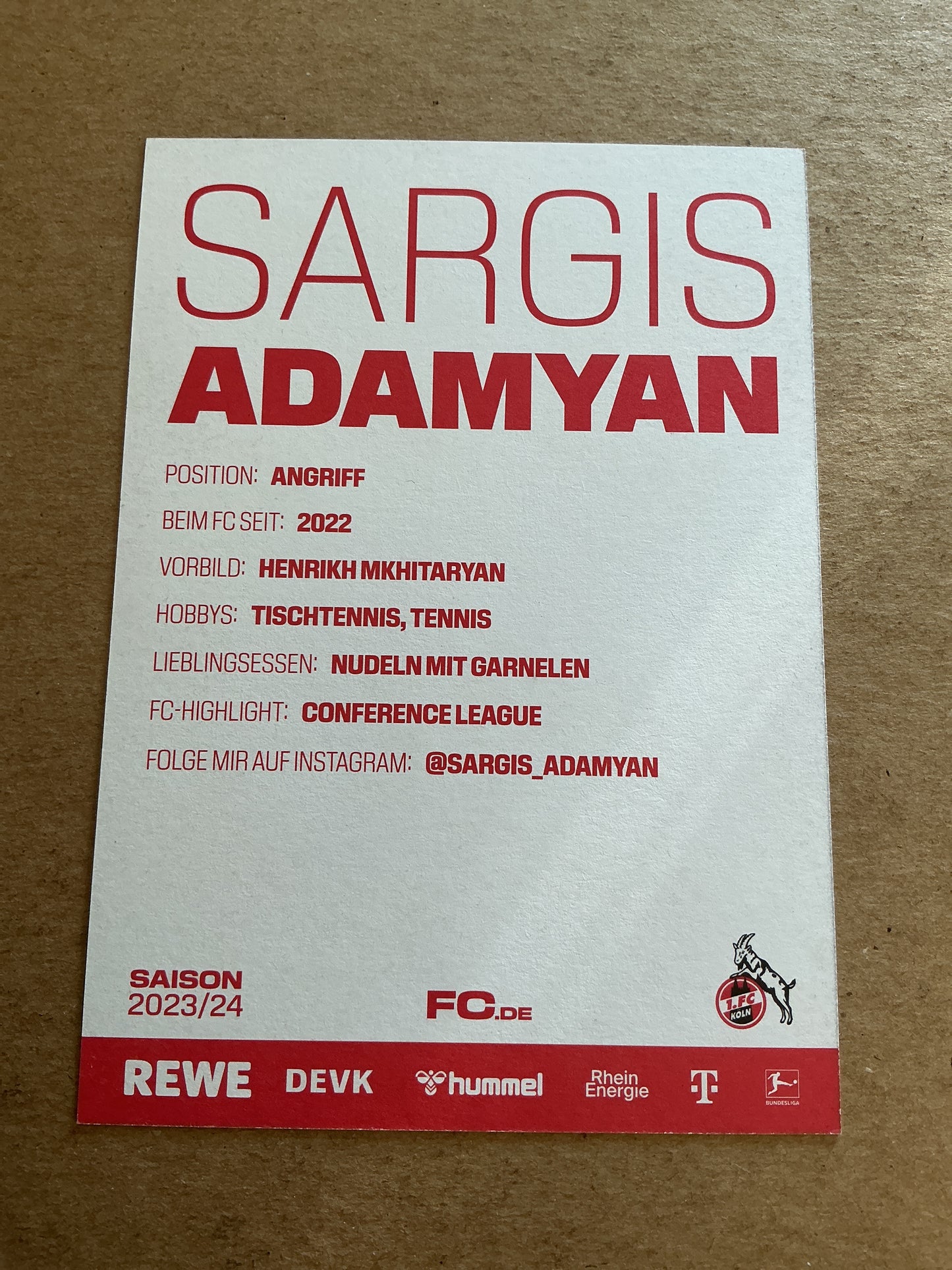 Sargis Adamyan, Armenia 🇦🇲 1.FC Köln 2023/24 hand signed