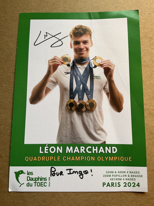 Léon Marchand, France 🇫🇷 Swimming Summer Olympics 2024 hand signed