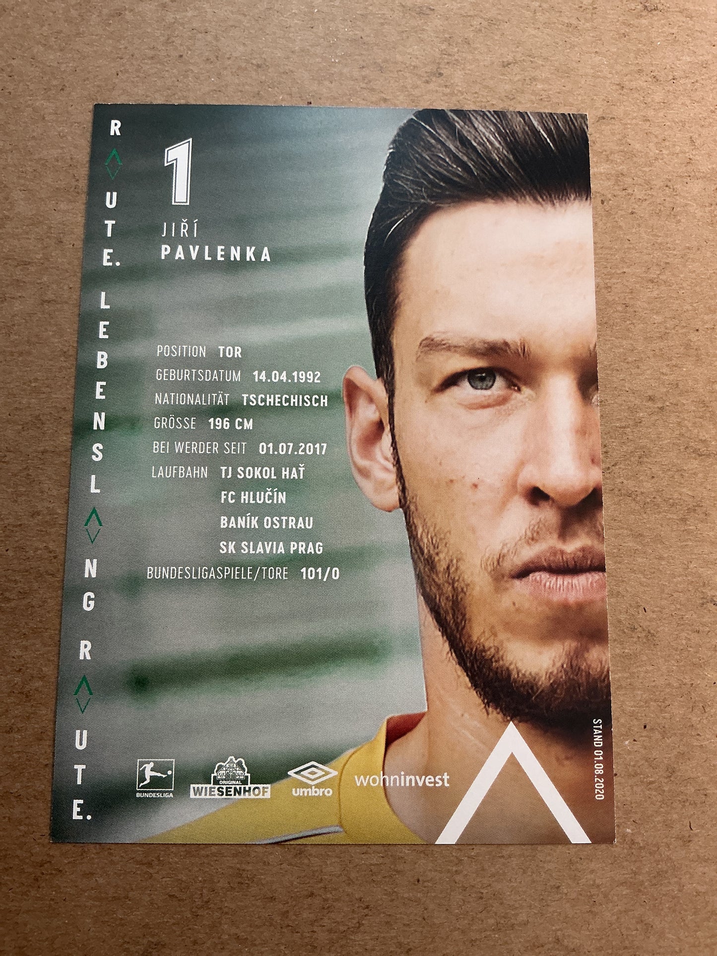 Jiří Pavlenka, Czech Republic 🇨🇿 SV Werder Bremen 2020/21 hand signed
