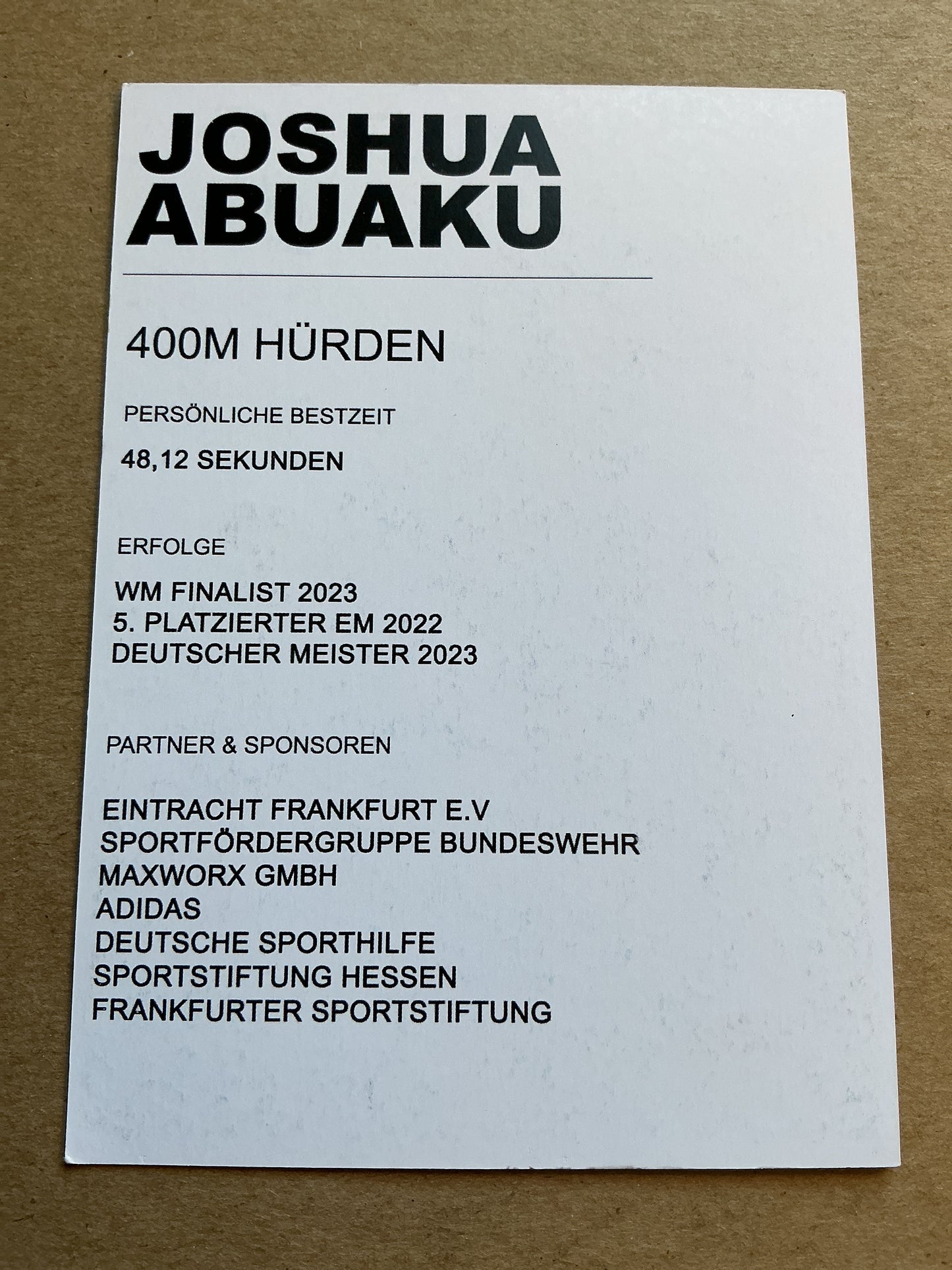 Joshua Abuaku, Germany 🇩🇪 Athletics Summer Olympics 2024 hand signed