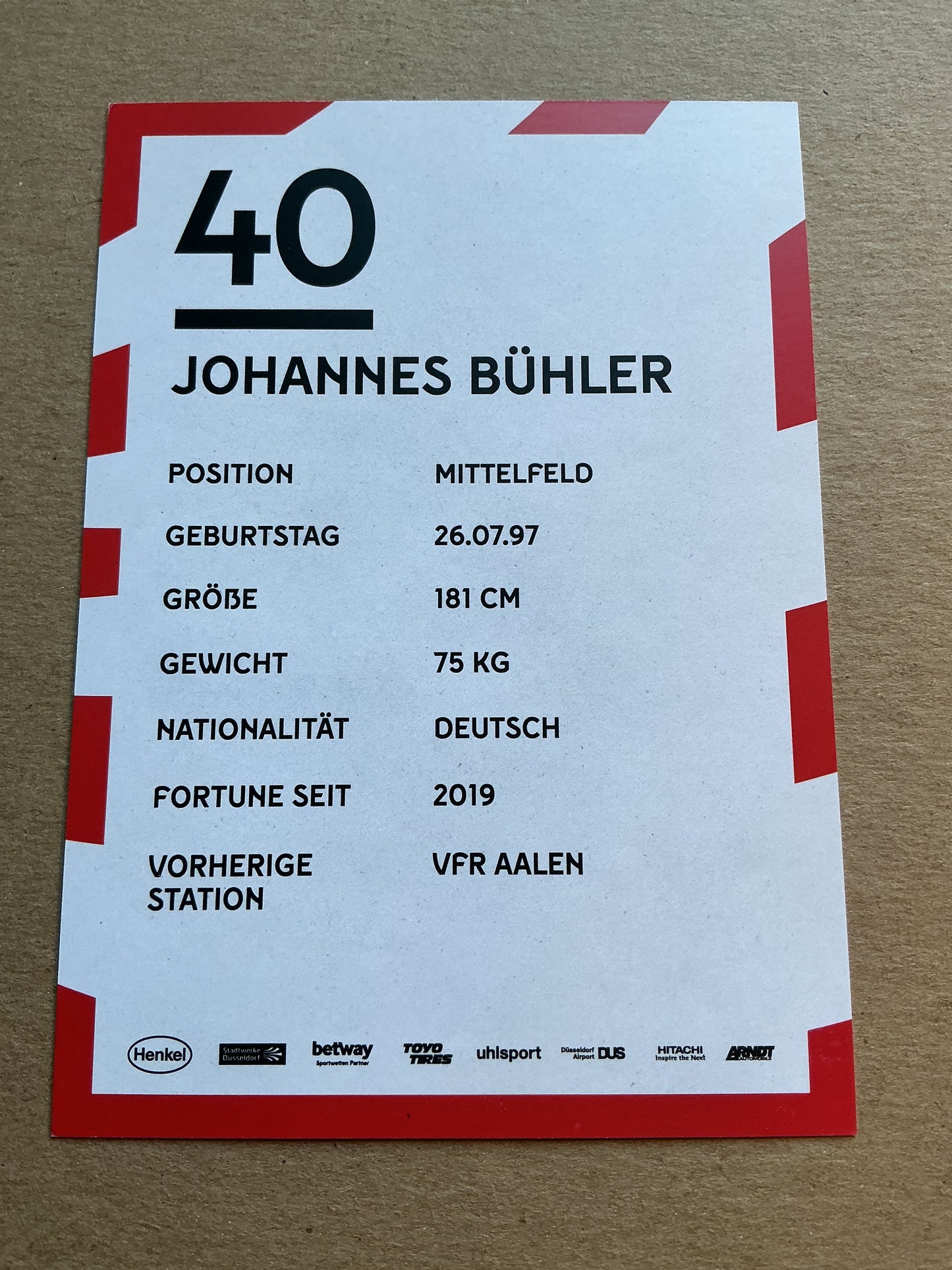 Johannes Bühler, Germany 🇩🇪 Fortuna Düsseldorf 2019/20 hand signed