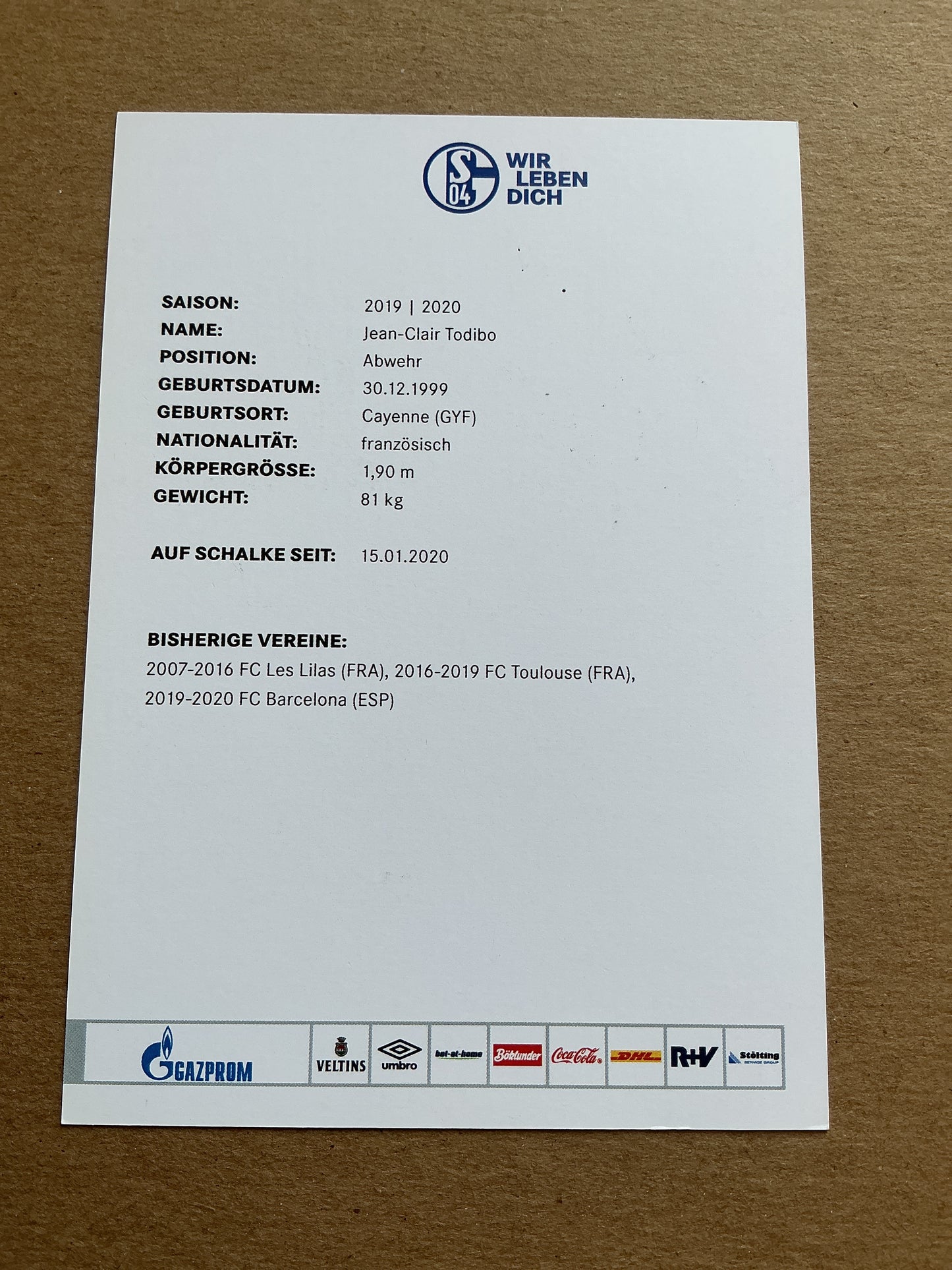 Jean-Clair Todibo, France 🇫🇷 FC Schalke 04 2019/20 hand signed