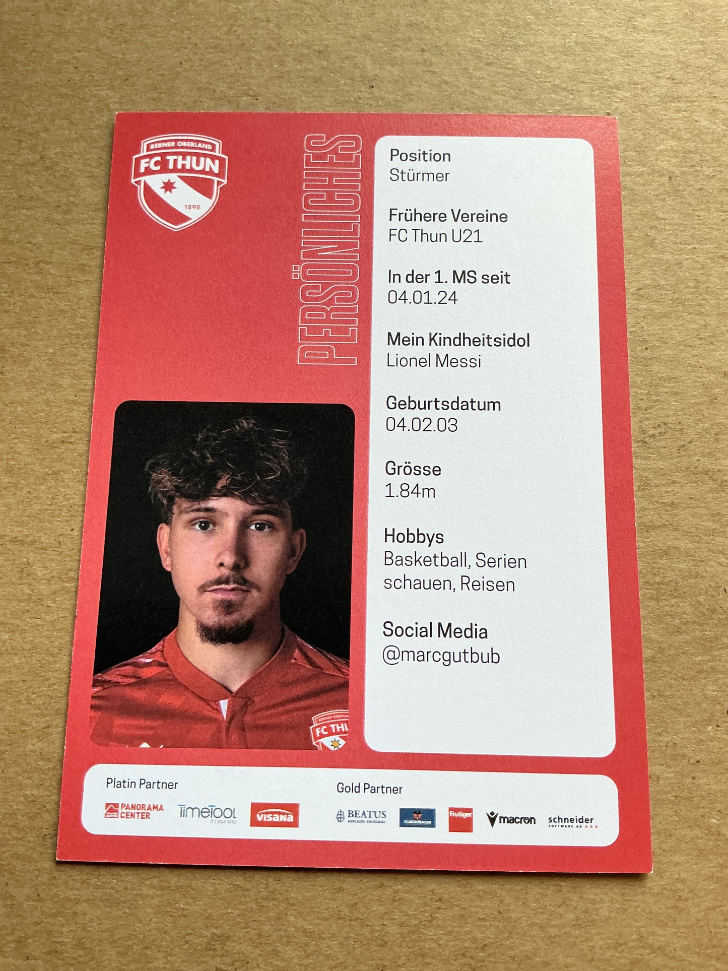 Marc Gutbub, Switzerland 🇨🇭 FC Thun 2024/25 hand signed