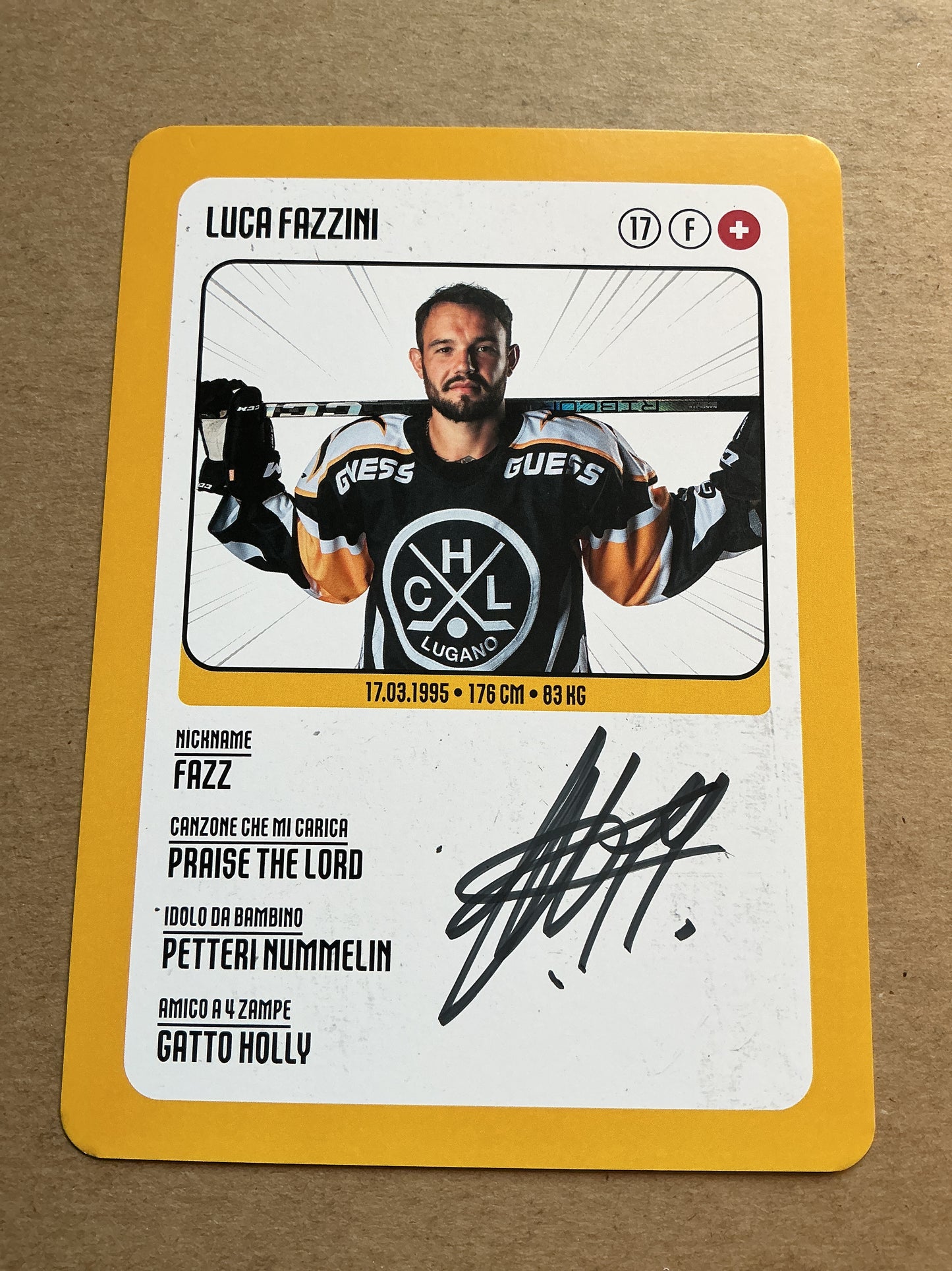 Luca Fazzini, Switzerland 🇨🇭 HC Lugano 2025/26 hand signed