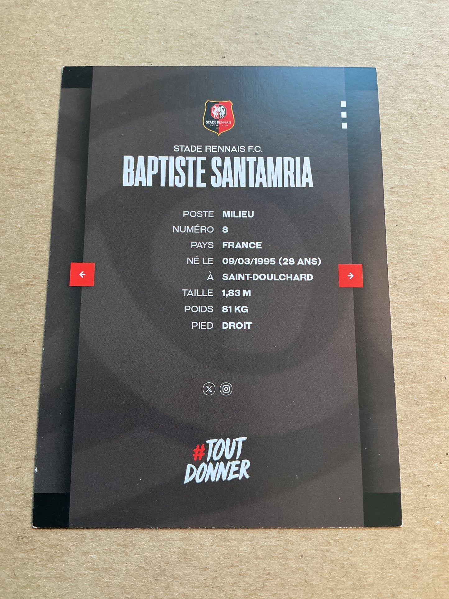 Baptiste Santamaria, France 🇫🇷 Stade Rennes FC 2023/24 hand signed