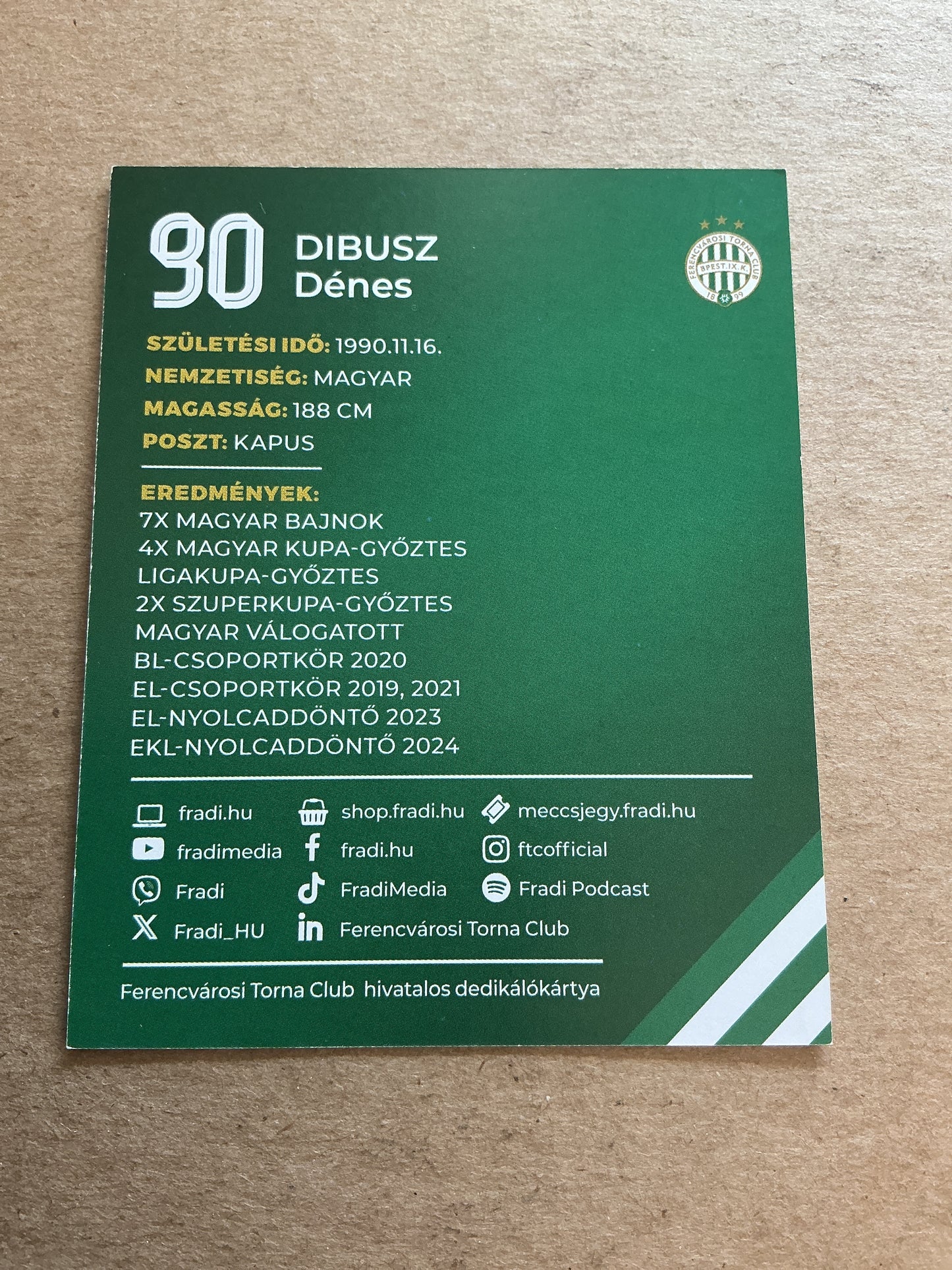 Denes Dibusz, Hungary 🇭🇺 Ferencvaros TC 2024/25 hand signed
