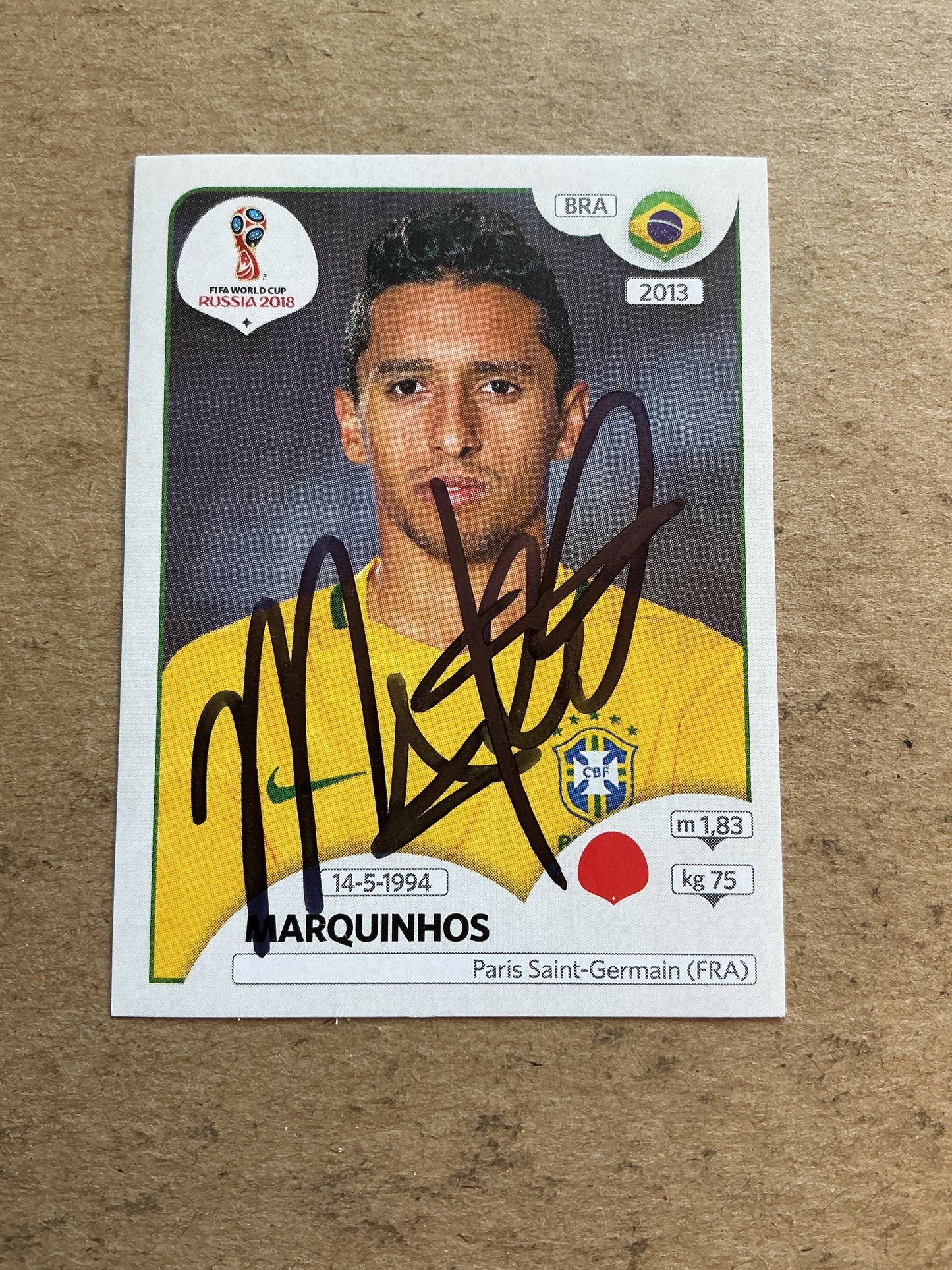 Marquinhos, Brazil 🇧🇷 FIFA World Cup 2018 Panini hand signed