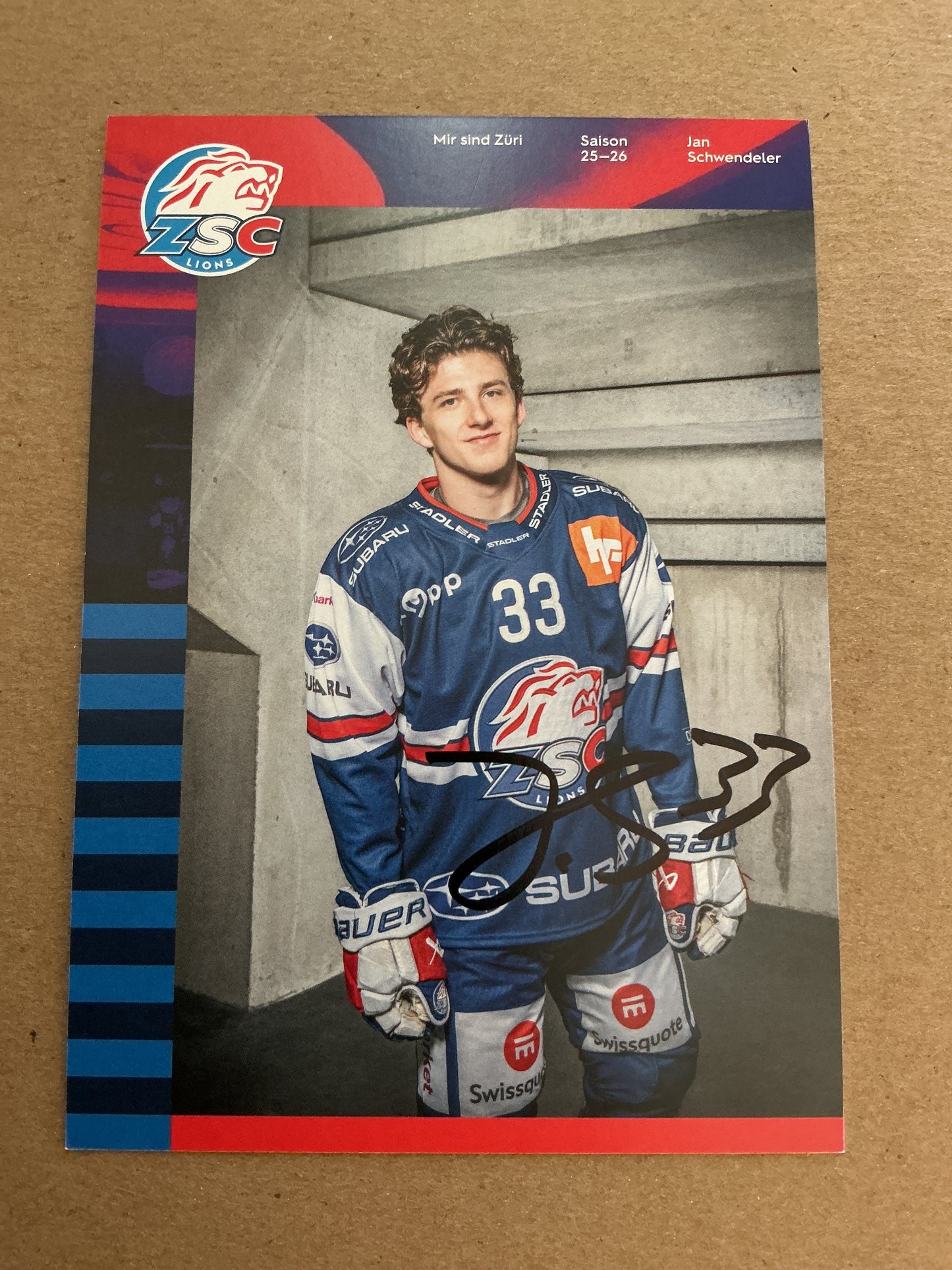 Jan Schwendeler, Switzerland 🇨🇭 ZSC Lions 2025/26 hand signed