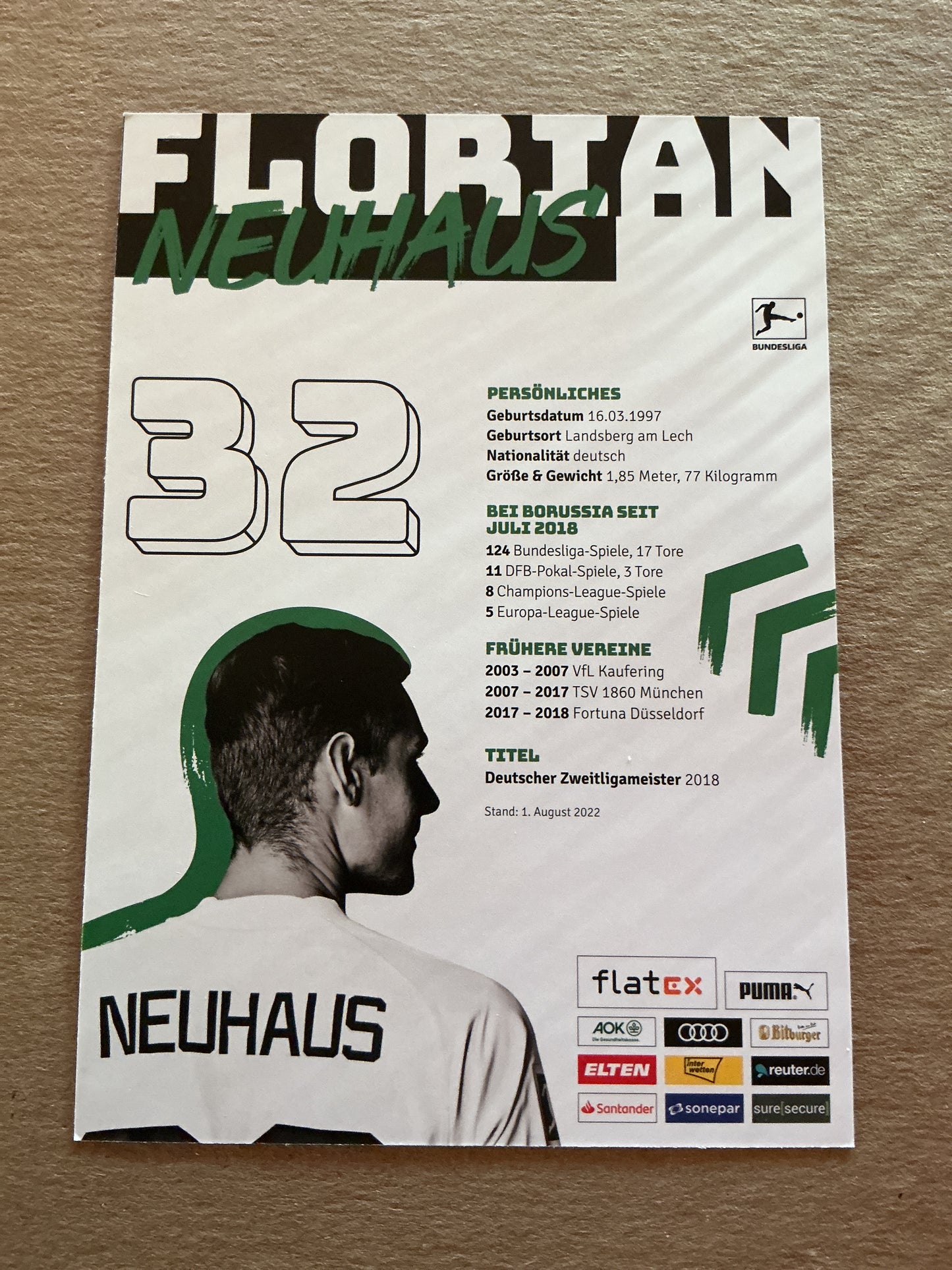 Florian Neuhaus, Germany 🇩🇪 Borussia Mönchengladbach 2022/23 hand signed
