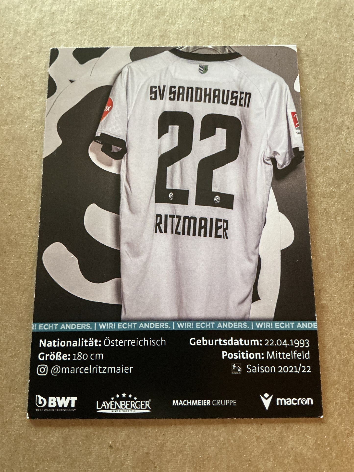 Marcel Ritzmaier, Austria 🇦🇹 SV Sandhausen 2021/22 hand signed