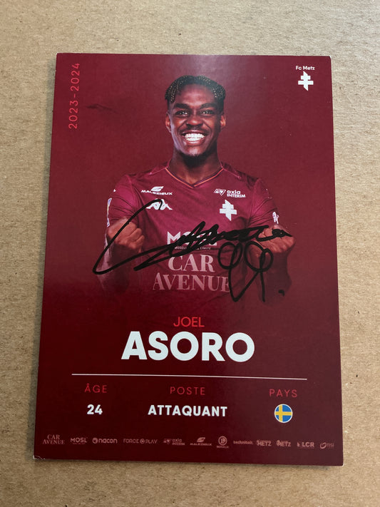 Joel Asoro, Sweden 🇸🇪 FC Metz 2023/24 hand signed