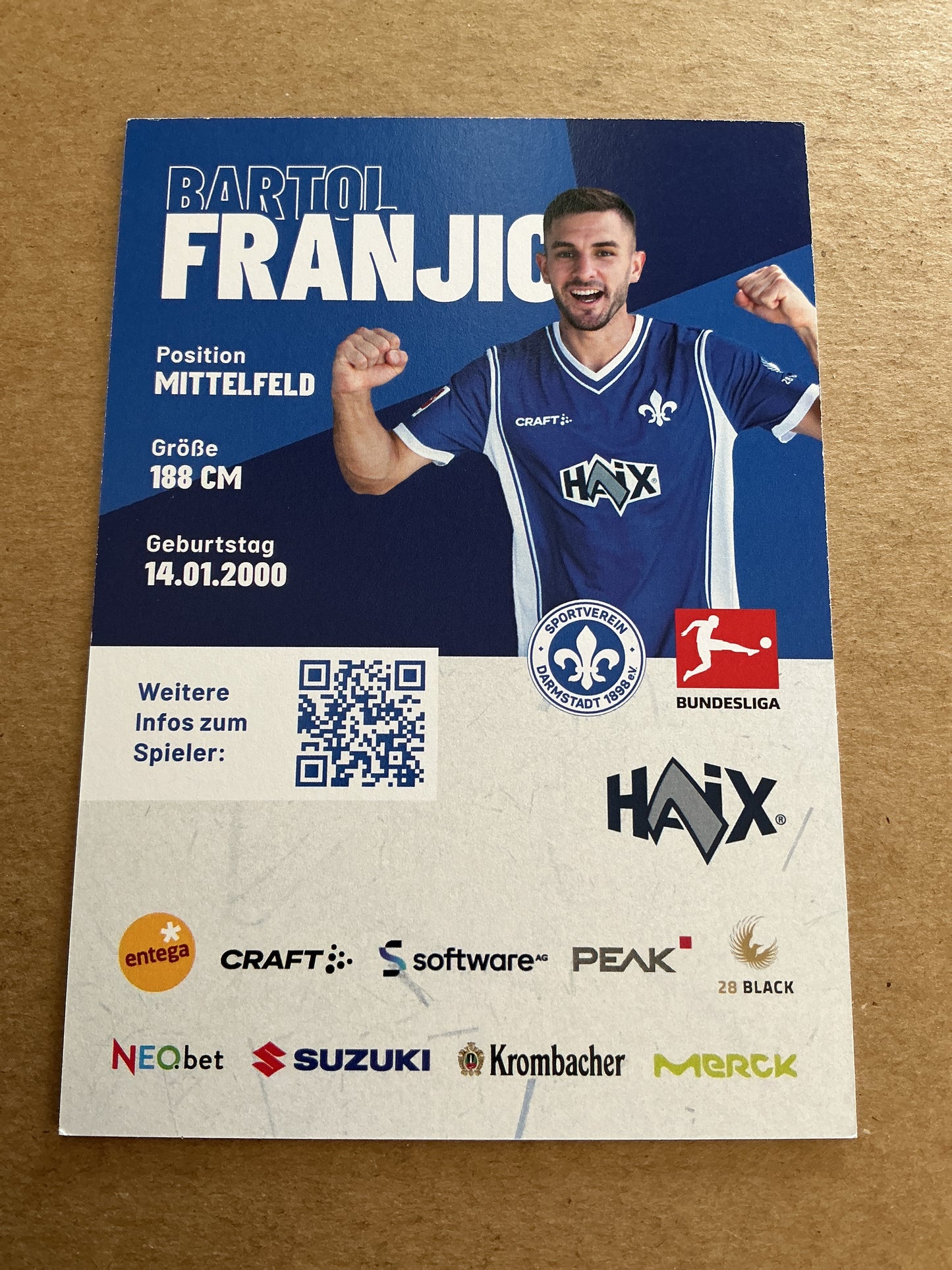 Bartol Franjic, Croatia 🇭🇷 SV Darmstadt 98 2023/24 hand signed