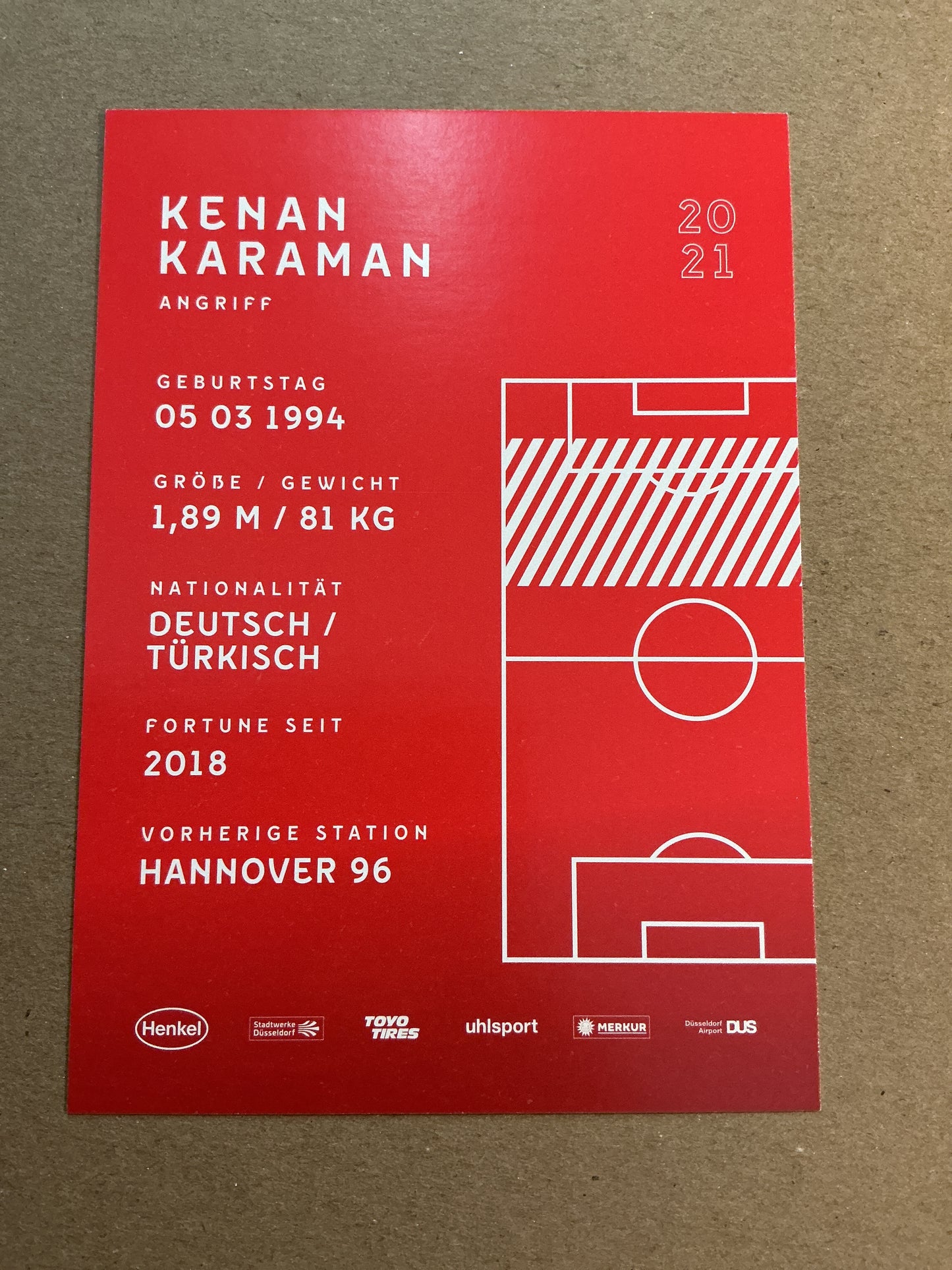 Kenan Karaman, Türkiye 🇹🇷 Fortuna Düsseldorf 2020/21 hand signed