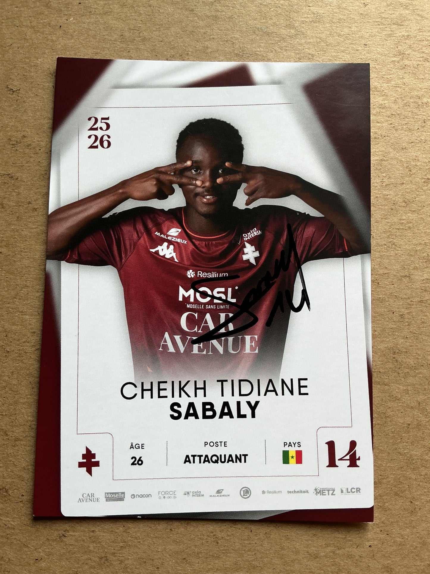 Cheikh Sabaly, Senegal 🇸🇳 FC Metz 2025/26 hand signed