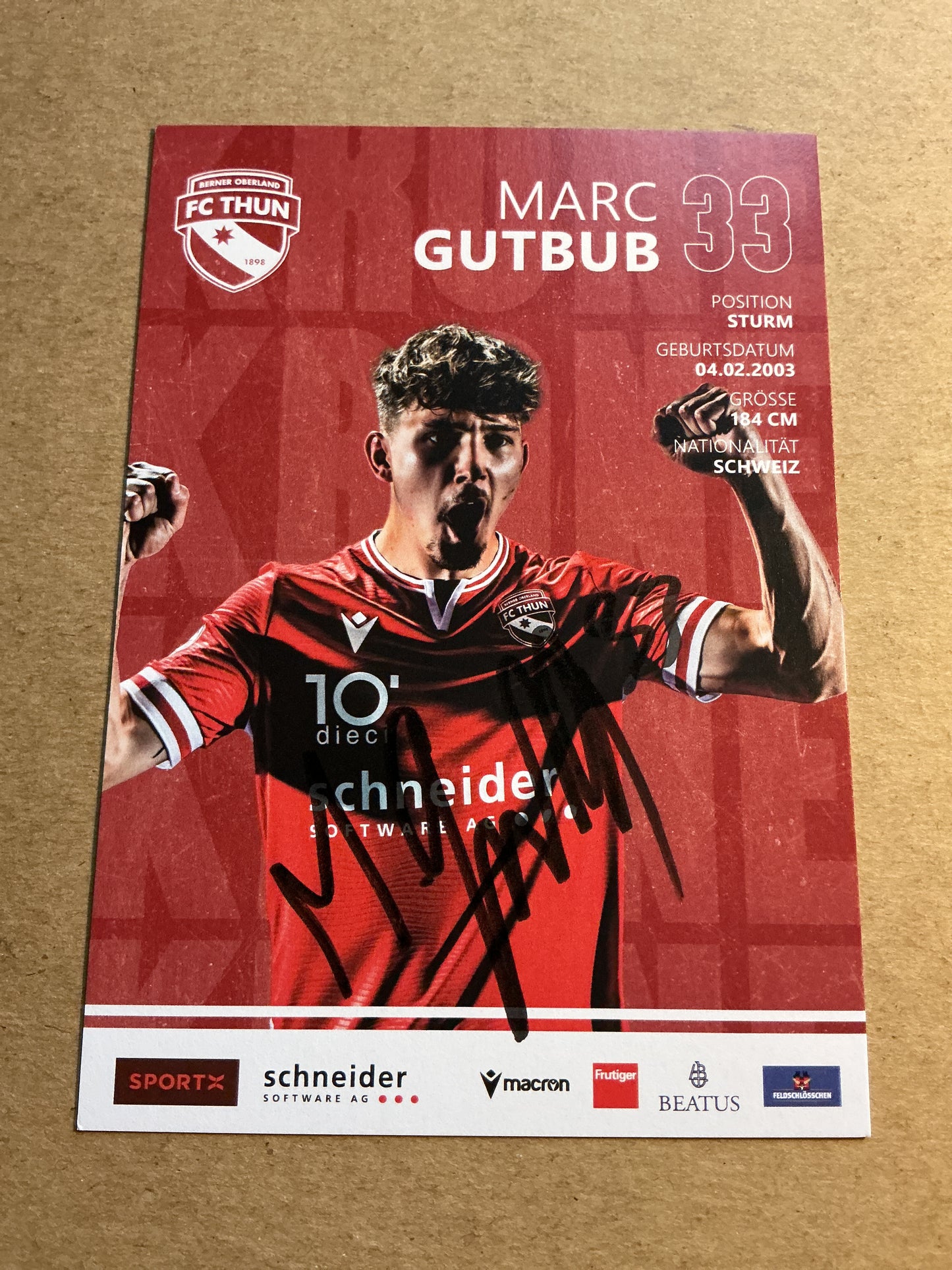Marc Gutbub, Switzerland 🇨🇭 FC Thun 2023/24 hand signed