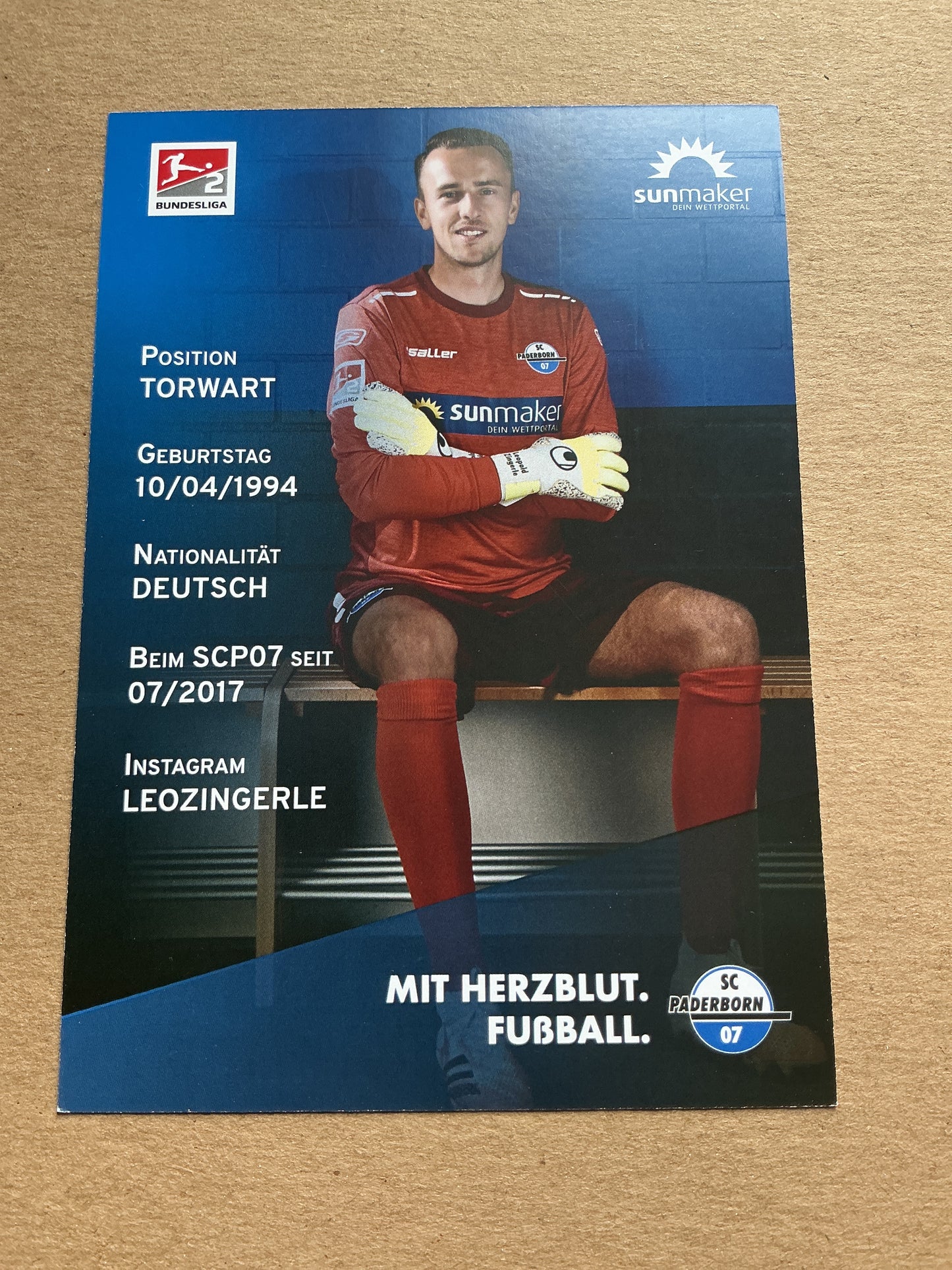 Leopold Zingerle, Germany 🇩🇪 SC Paderborn 07 2020/21 hand signed