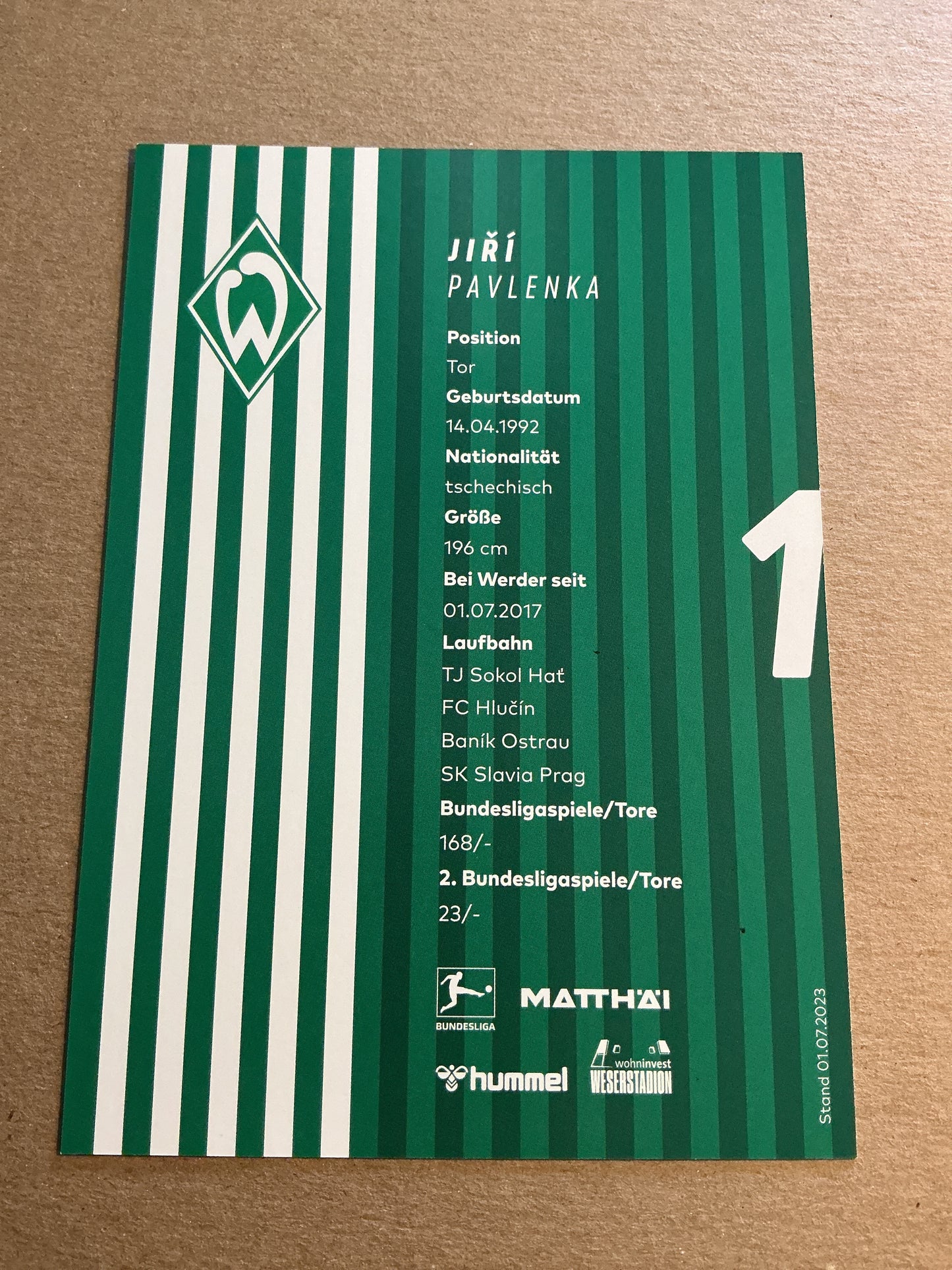 Jiri Pavlenka, Czech Republic 🇨🇿 SV Werder Bremen 2023/24 hand signed