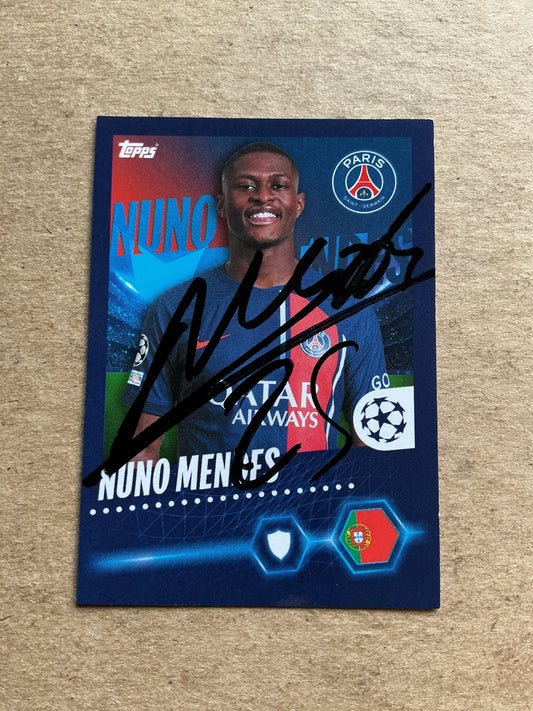 Nuno Mendes, Portugal 🇵🇹 Paris Saint-Germain 2023/24 Topps hand signed