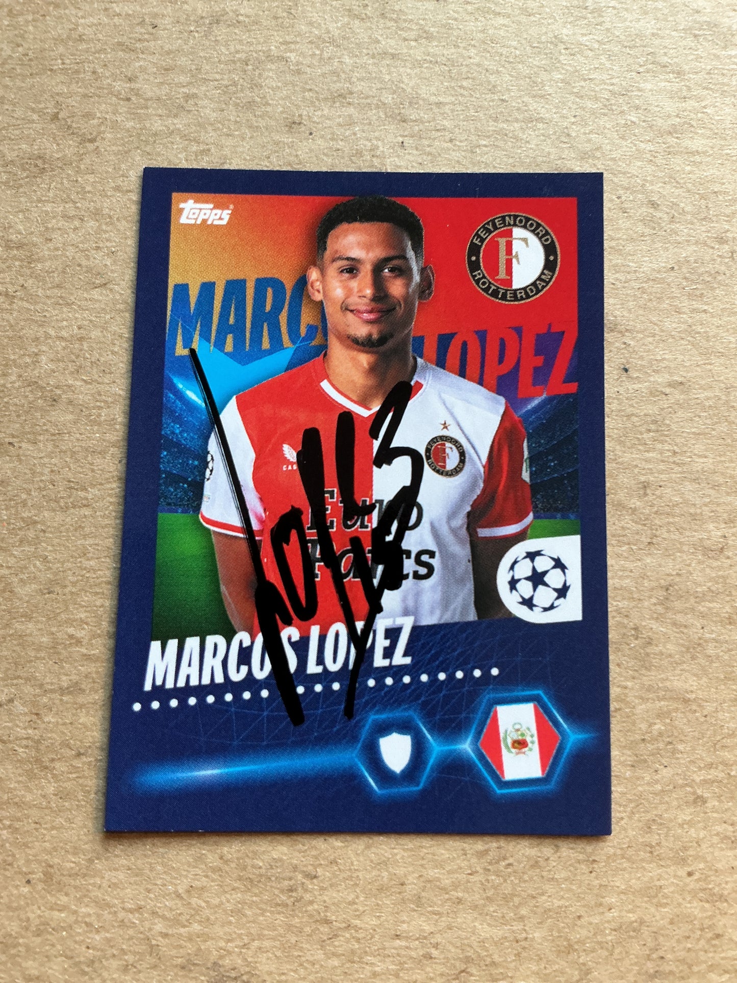 Marcos Lopez, Peru 🇵🇪 Feyenoord Rotterdam 2023/24 Topps hand signed