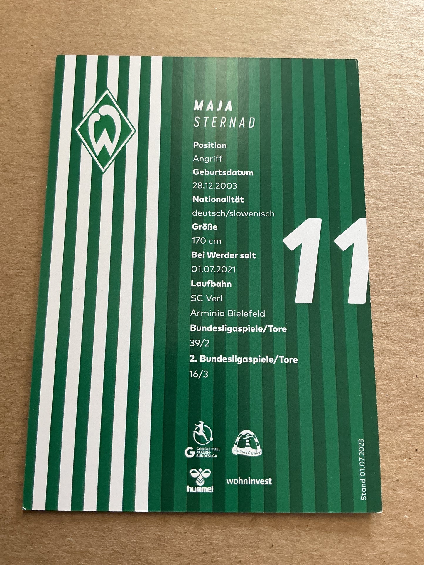 Maja Sternad, Slovenia 🇸🇮 SV Werder Bremen 2023/24 hand signed