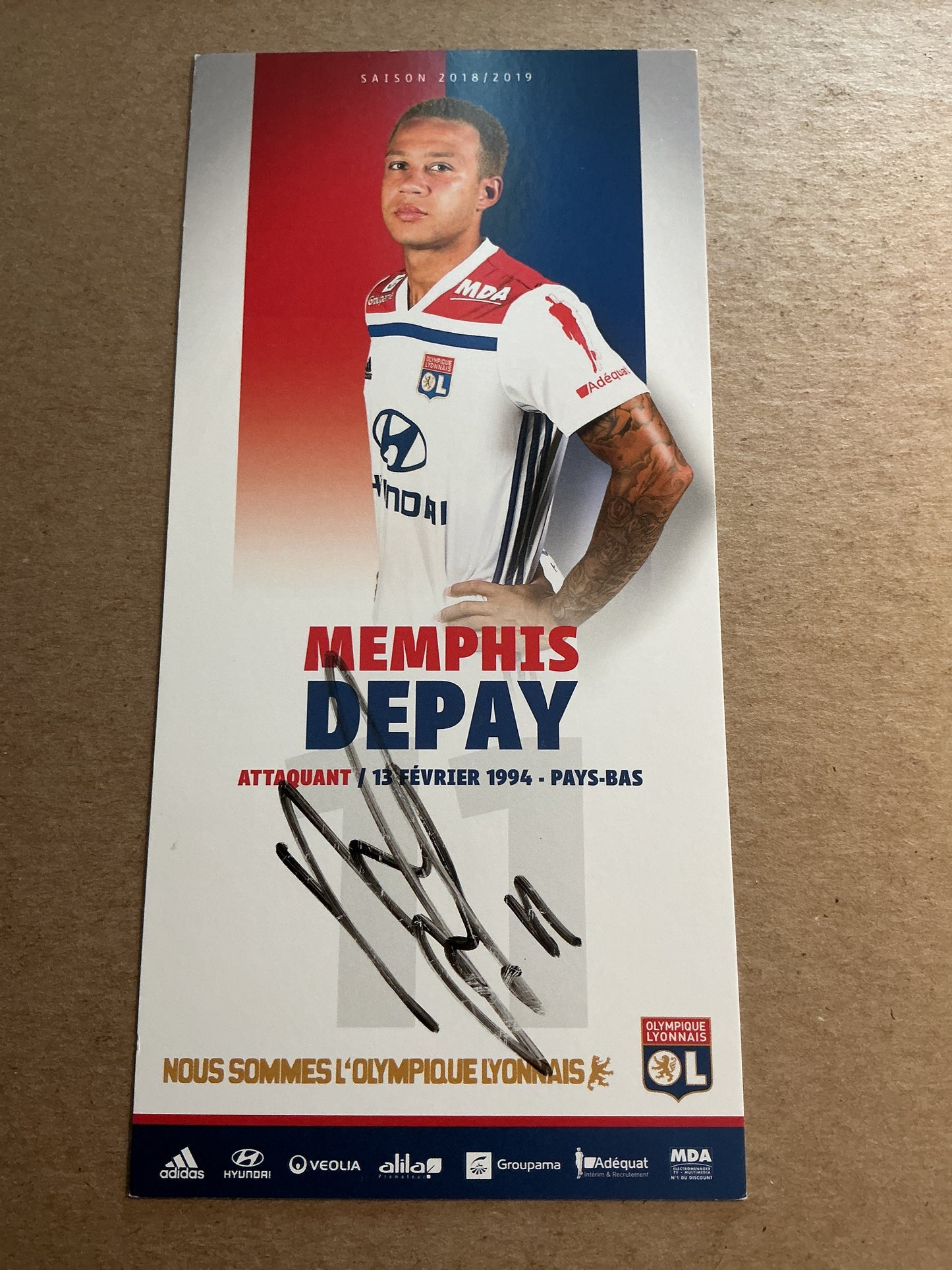 Memphis Depay, Netherlands 🇳🇱 Olympique Lyon 2018/19 hand signed