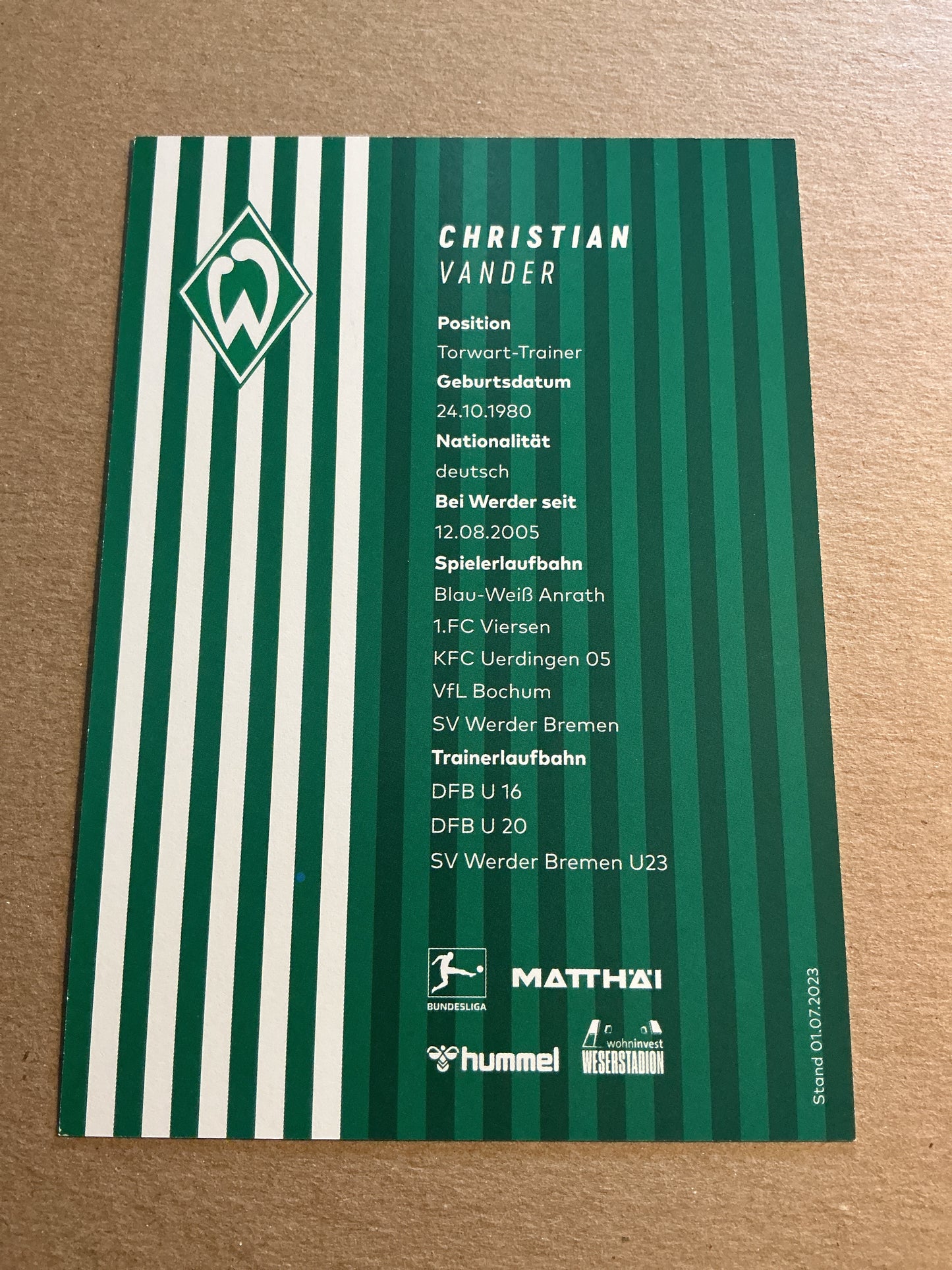 Christian Vander, Germany 🇩🇪 SV Werder Bremen 2023/24 hand signed