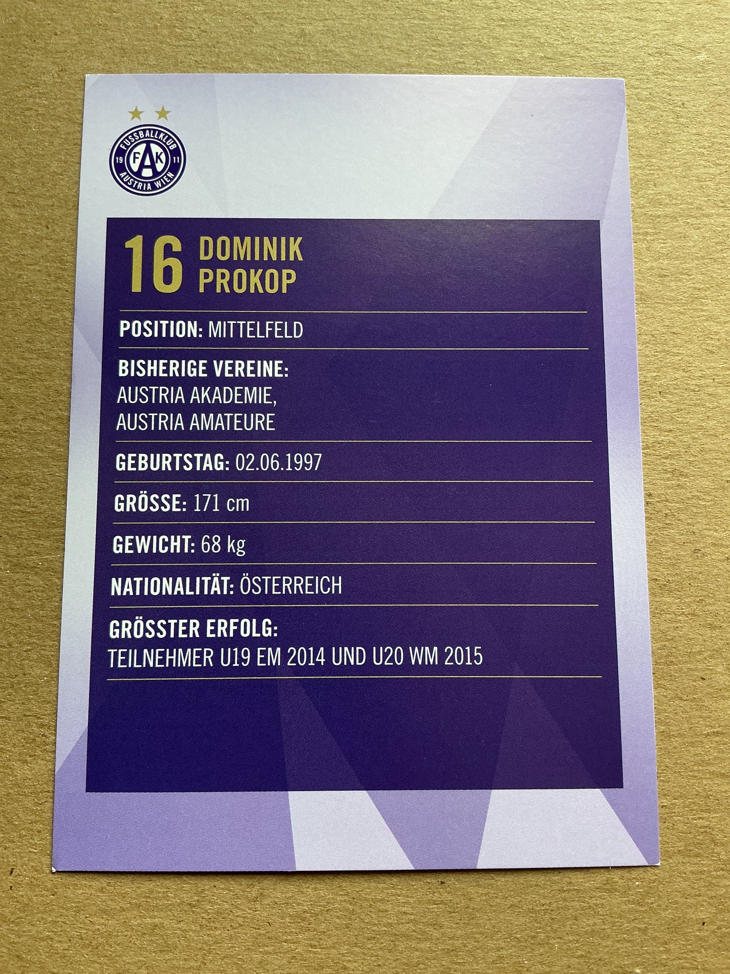 Dominik Prokop, Austria 🇦🇹 Austria Wien 2019/20 hand signed