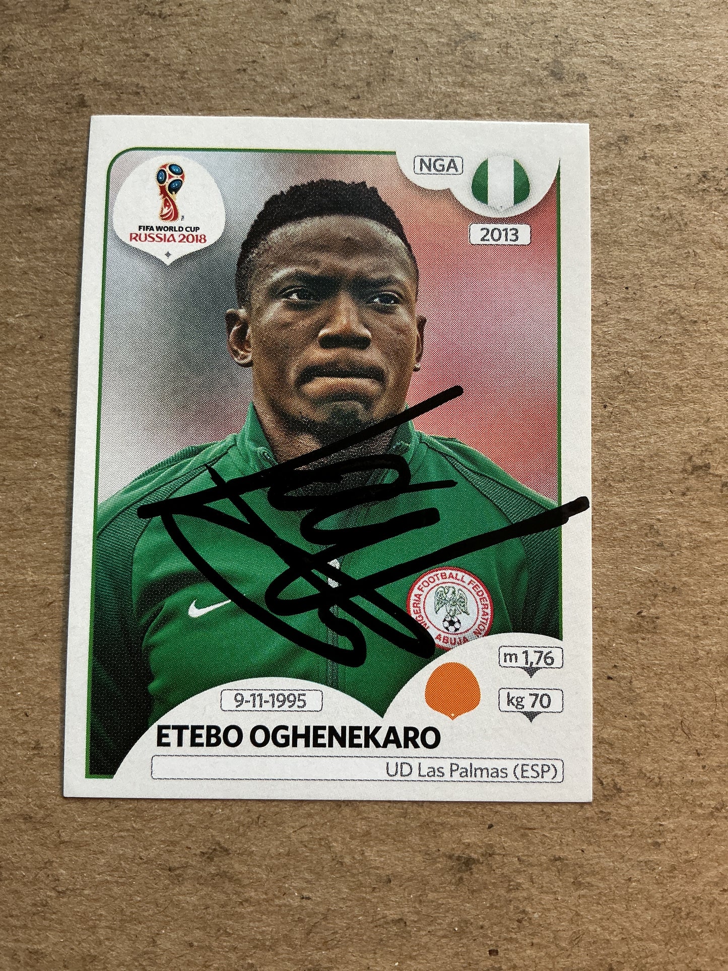 Etebo Oghenekaro, Nigeria 🇳🇬 FIFA World Cup 2018 Panini hand signed