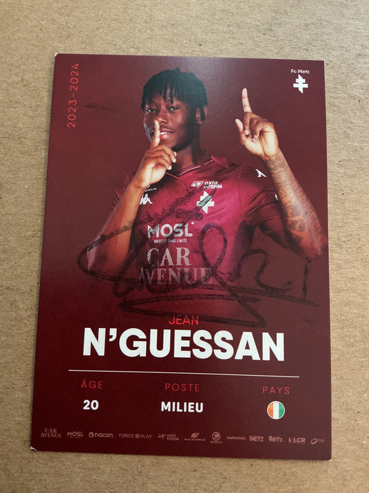 Jean N’Guessan, Ivory Coast 🇨🇮 FC Metz 2023/24 hand signed