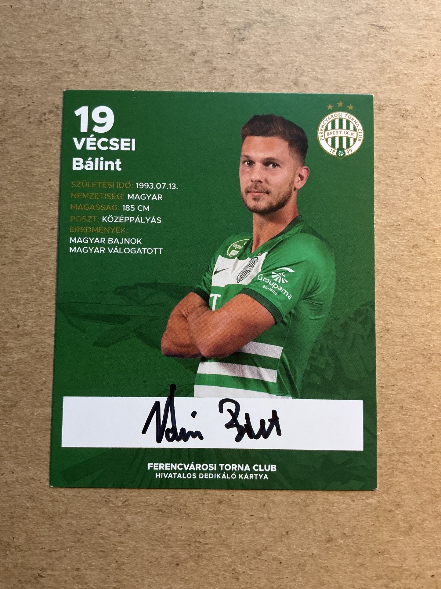Bálint Vécsei, Hungary 🇭🇺 Ferencvaros TC 2021/22 hand signed