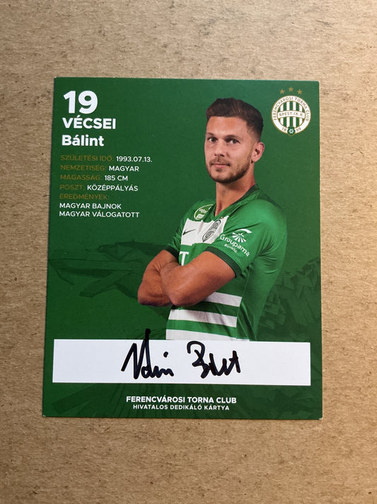 Bálint Vécsei, Hungary 🇭🇺 Ferencvaros TC 2021/22 hand signed
