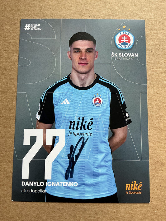 Danylo Ignatenko, Ukraine 🇺🇦 SK Slovan Bratislava 2024/25 hand signed